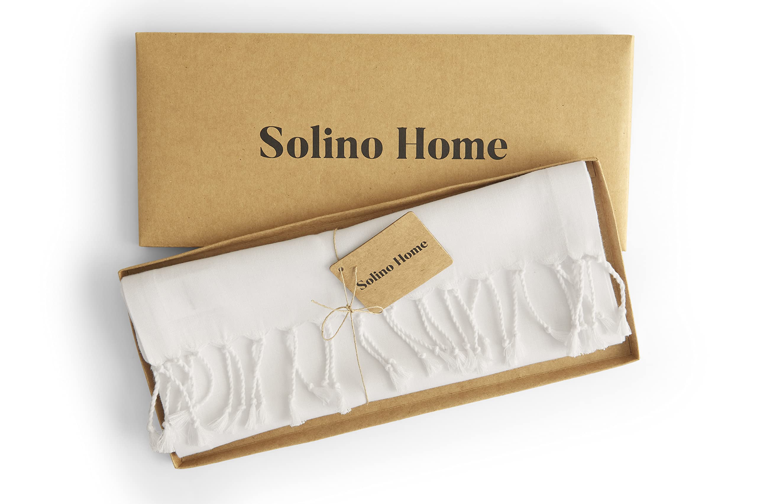 Solino Home Linen Tassels Table Runner - 14 X 108 Inch Long White - 100% Pure Linen Twisted Turkish Table Runner For Spring, Sum