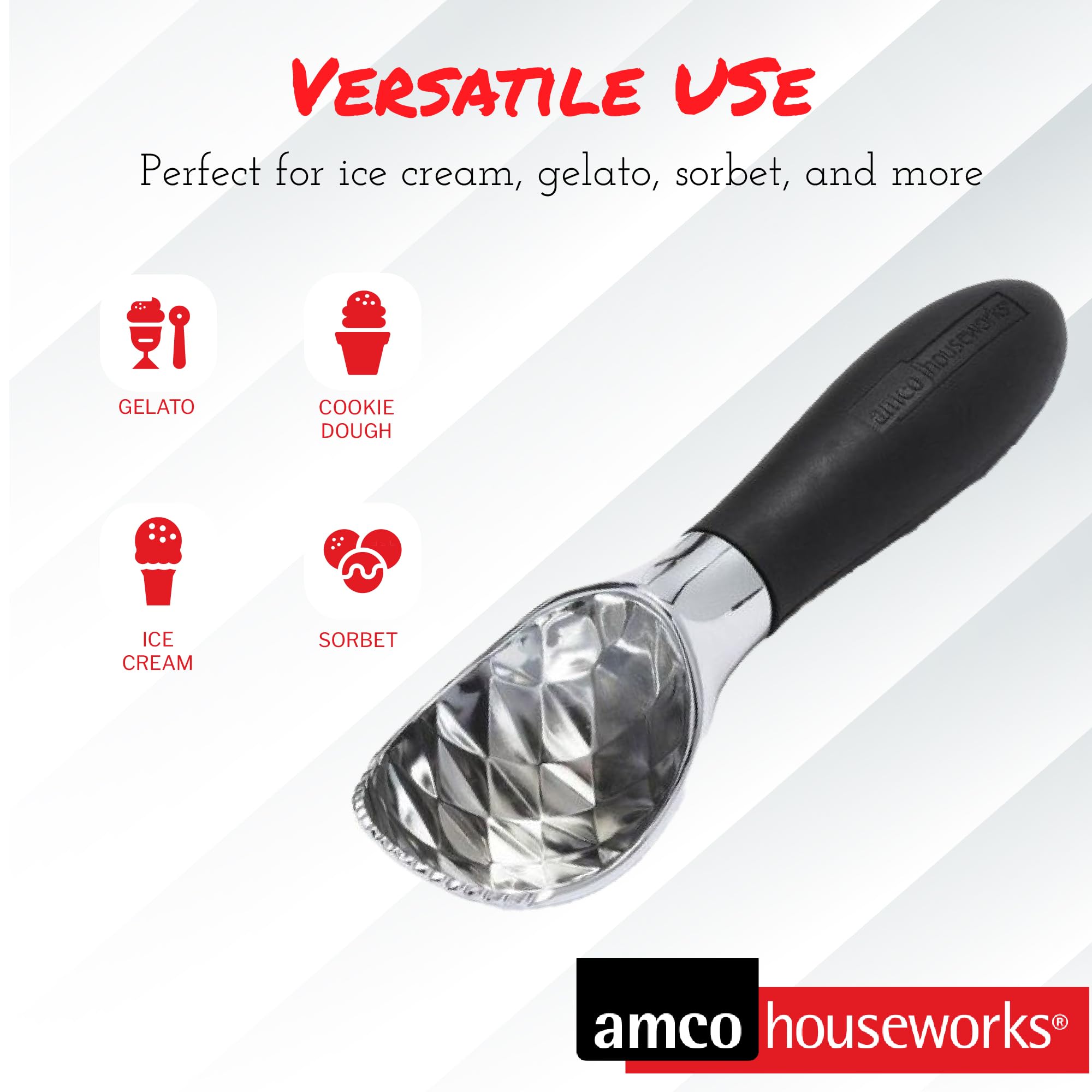 Amco 7.25'' Serrated Ice Cream Scooper | Aluminum | Dishwasher Safe | Comfortable Grip Handle For Smooth Serving Experience | Id