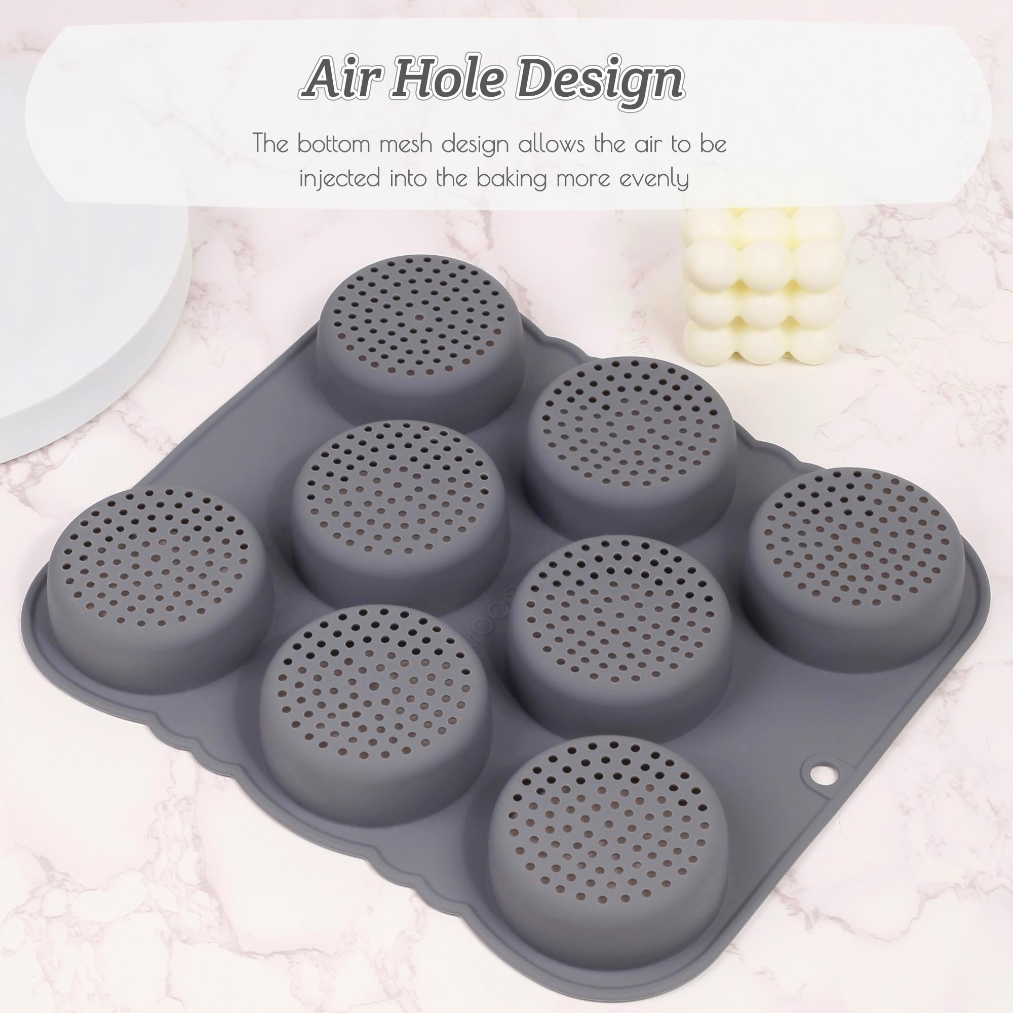 Chicrinum Hamburger Bun Pan, Non-Stick Food Grade Silicone Bread Loaf Pan, 8 Cavity Perforated Hamburger Bun Mold Baking Pan For
