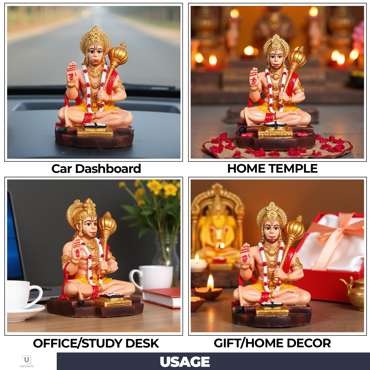 Unovate Lord Hanuman Idol For Car Dashboard, Home, Office Desk  Hanuman Murti For For Pooja, Temple Showpiece, Decoration, Festi