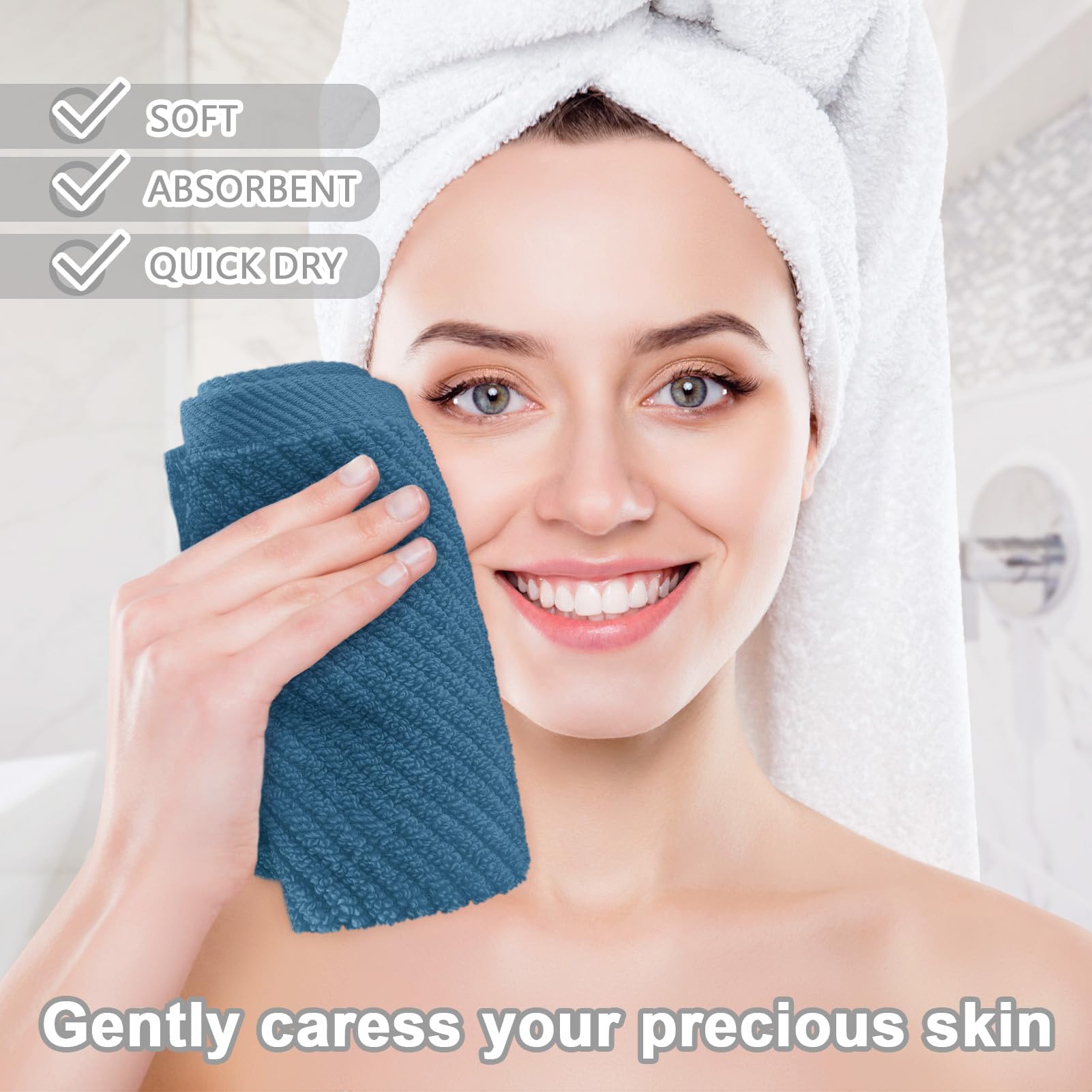 Blue Washcloths 6 Pack, 13''X13'' - 100% Cotton | Lightweight | Thick | Quick Dry | Soft | Absorbent, Wash Cloths For Your Face
