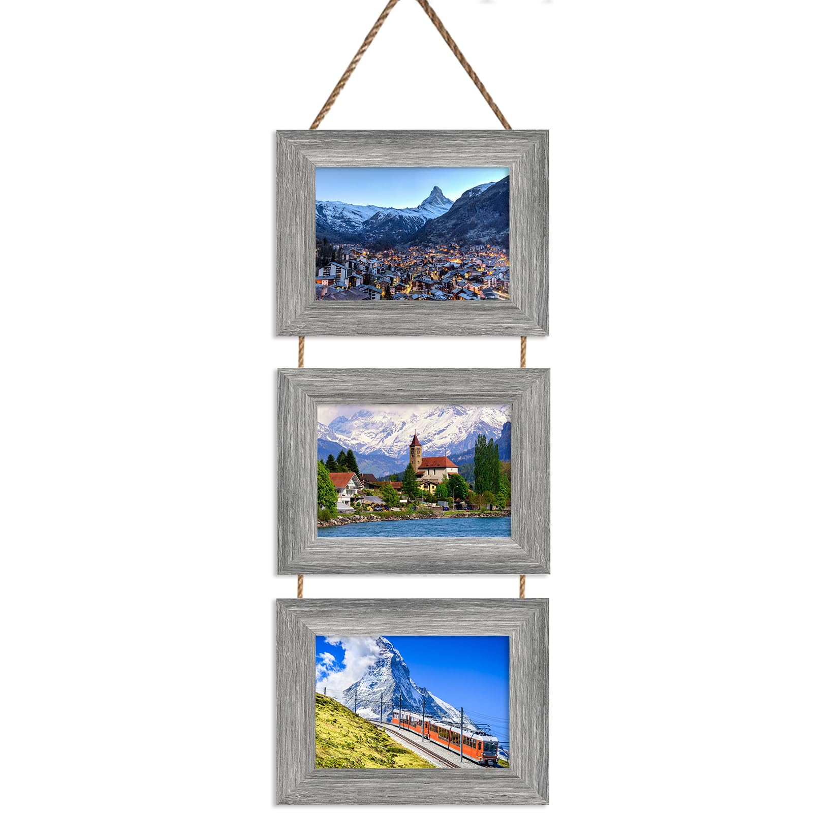 Rexllon 5x7 Picture Frame, Wall Hanging Picture Frames Collage with 3 Opening Frames, Picture Frames Collage Wall Decor Rustic G