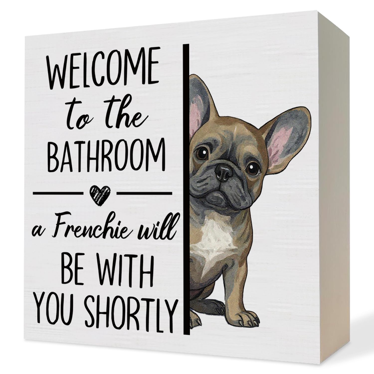 ATBWGT French Bulldog Bathroom Wooden Box Sign, Frenchie Dog Bathroom Decor, French Bulldog Lover Gifts Wood Block Plaque Signs 