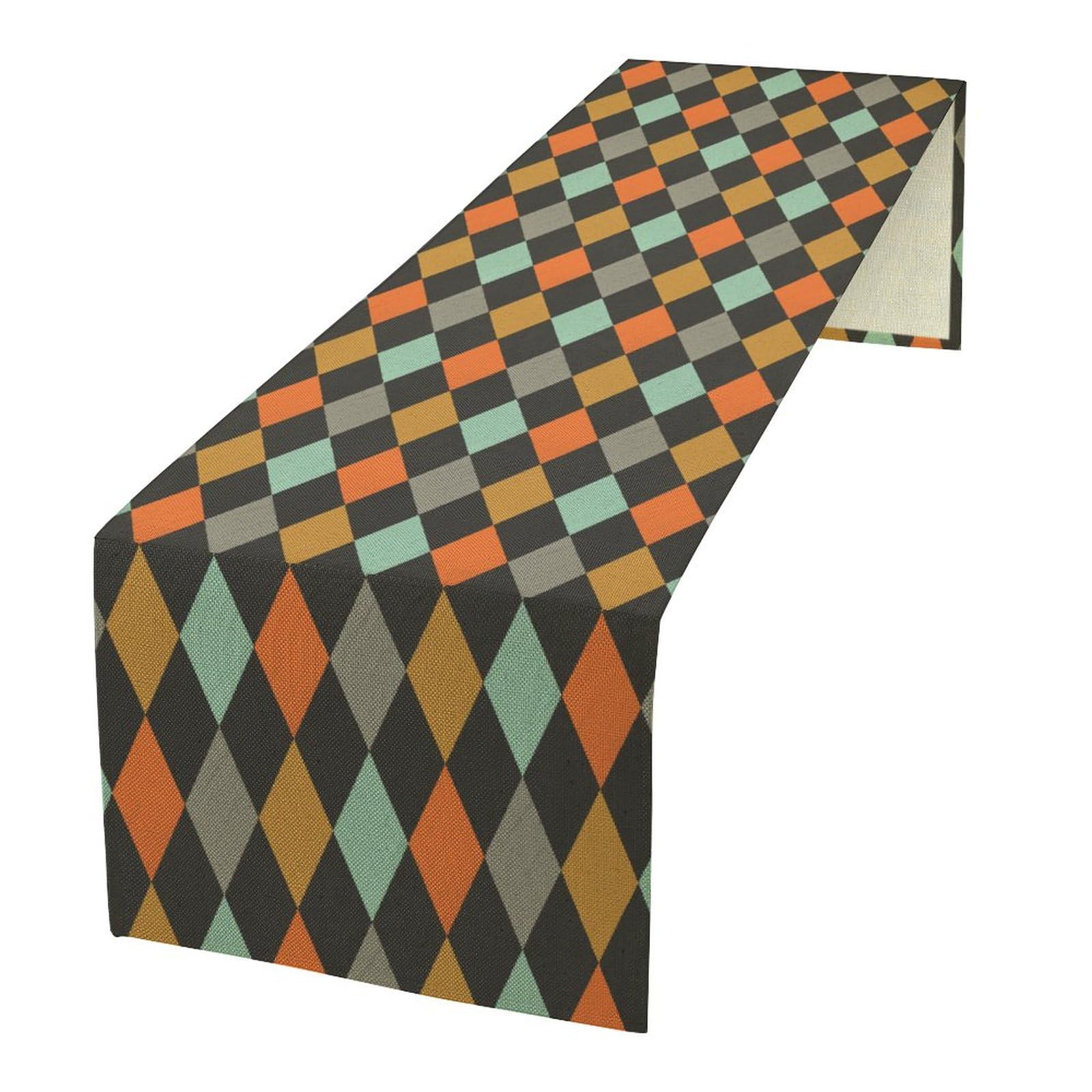 Geometric Style Table Runner, Vintage Argyle Texture Tabletop Collection Table Runner For Kitchen Dining Banquet Restaurant Indo