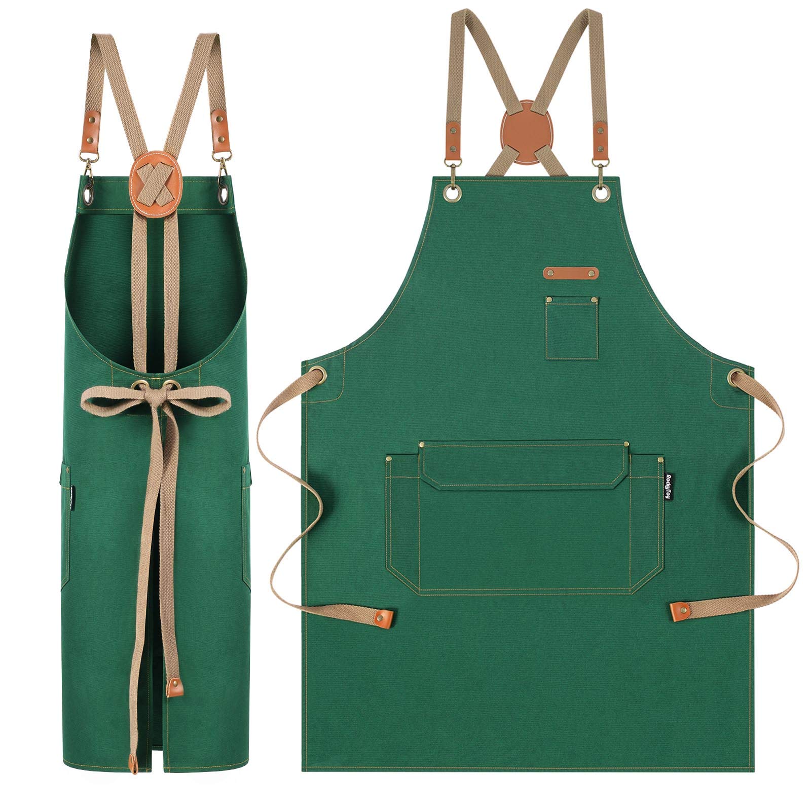 Rockytoy Chef Apron With Pockets, Cotton Canvas Apron For Artists Painting, Kitchen Cooking For Men And Women, Adjustable Size S