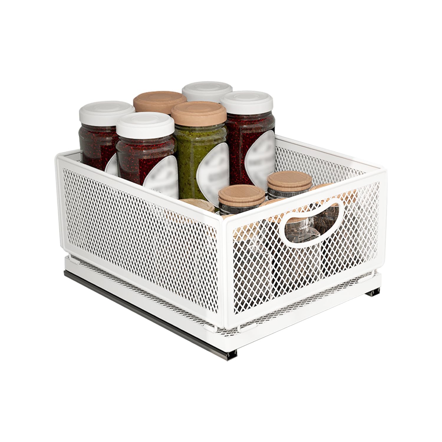 ULIKEUS Sliding Cabinet Basket Organizer Drawer Self Adhesive Slide out Pantry Shelves Heavy Duty Carbon Steel Slide Cabinet Sto