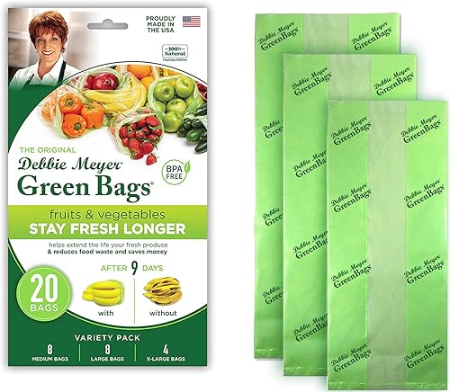 Debbie Meyer Greenbags 20-Pack (8M, 8L, 4Xl) - Keeps Fruits, Vegetables, And Cut Flowers, Fresh Longer, Reusable, Bpa Free, Made