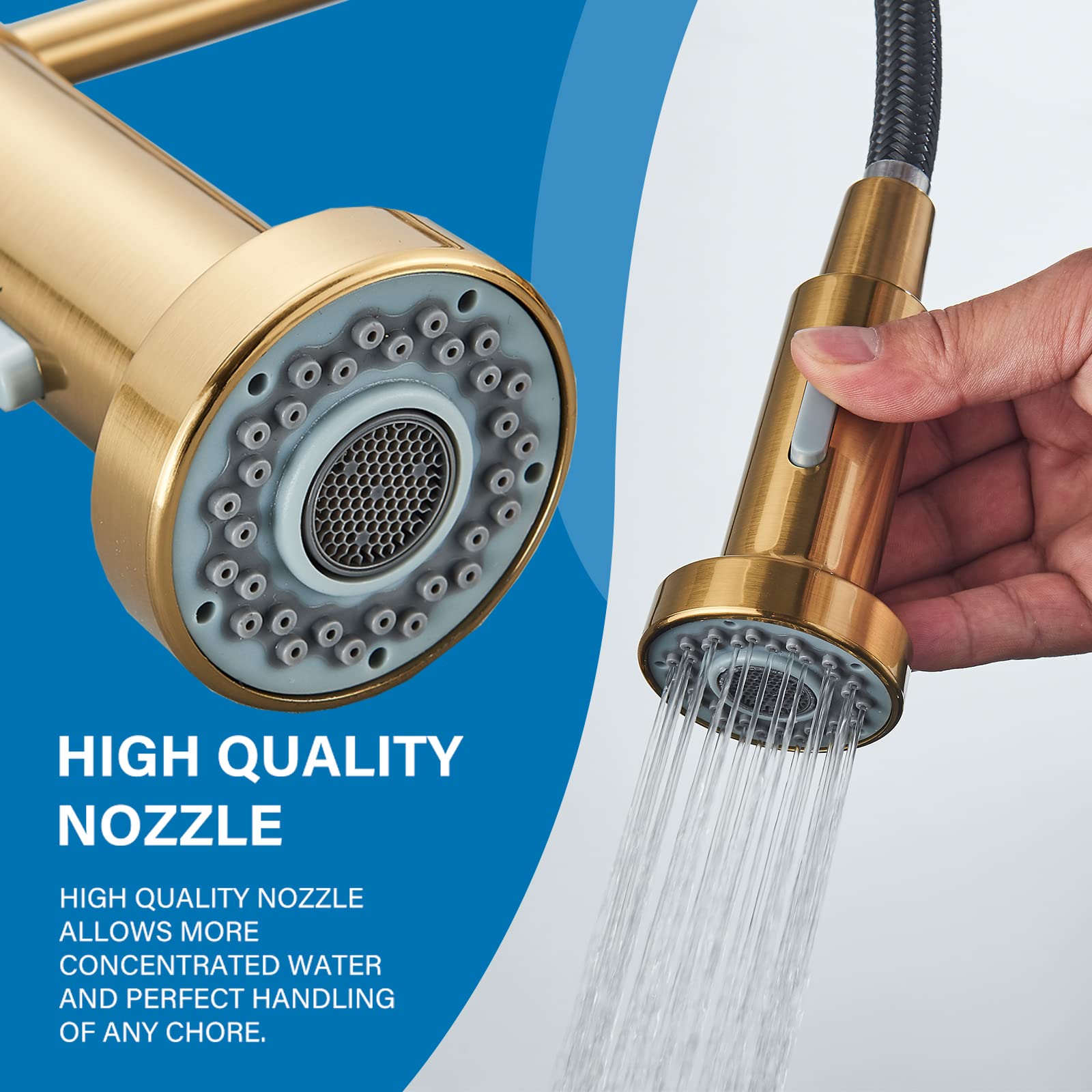 Danpiang Gold Kitchen Faucet,Commercial Stainless Steel Single Handle Pull Down Kitchen Sink Faucet With Deck Plate,Brushed Gold