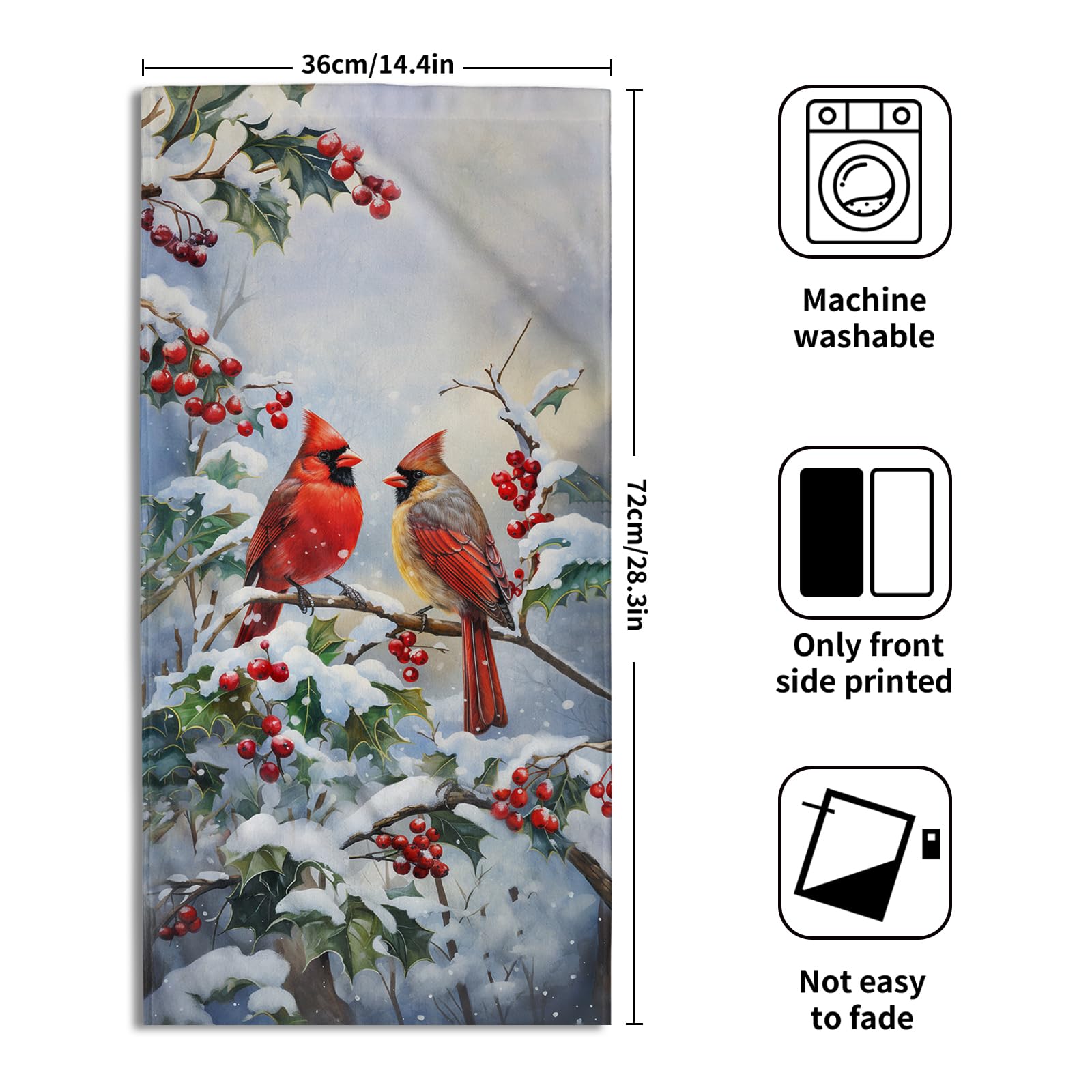 Winter Red Bird Hand Towels Pack Of 2 Sweet Couple Cardinal Fingertip Towels Birds Holly Berry Branches Snow Christmas Holiday B