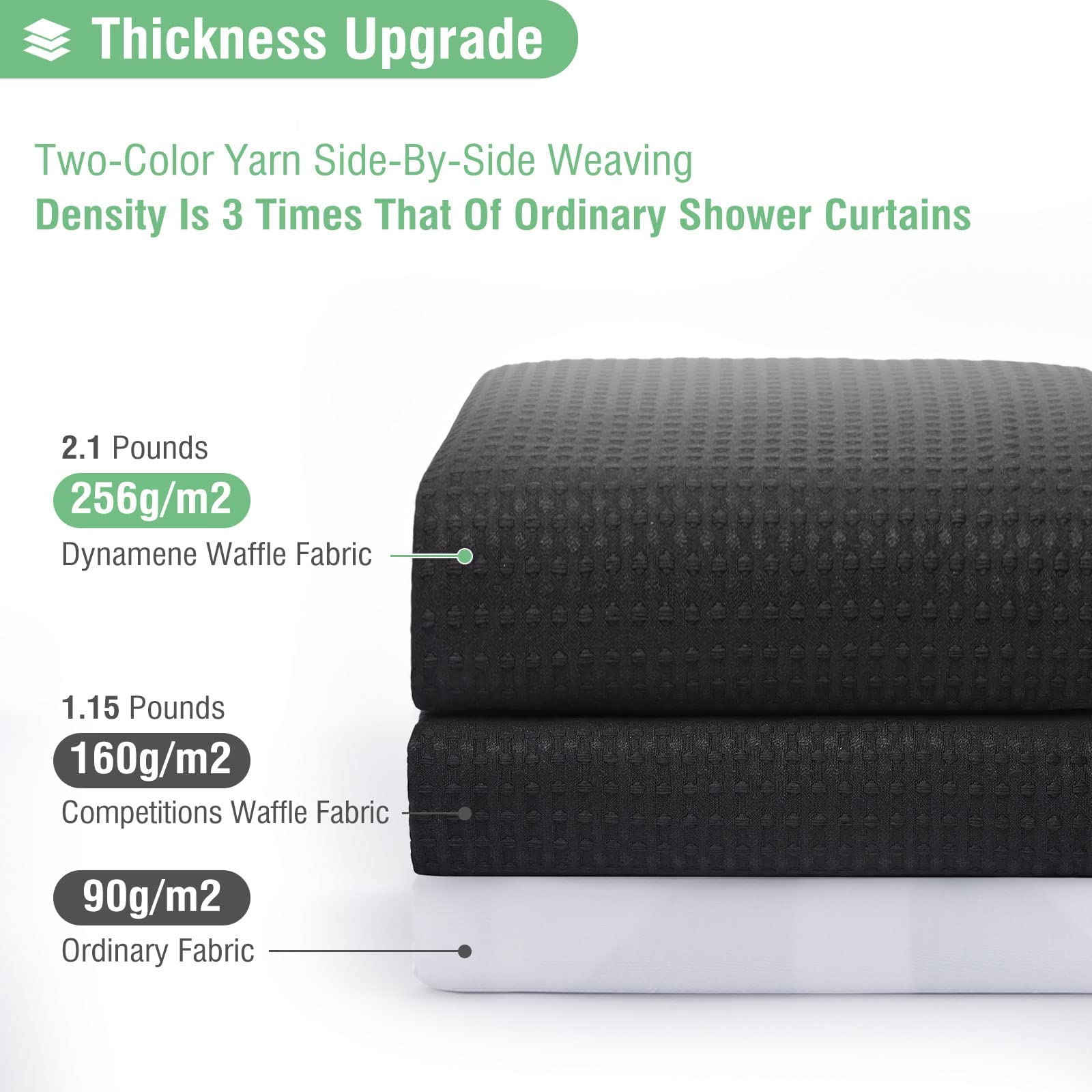 Dynamene Stall Fabric Shower Curtain - 54 Inch Wide Waffle Weave Weighted Thick Cloth Shower Curtains For Bathroom, Neutral Heav