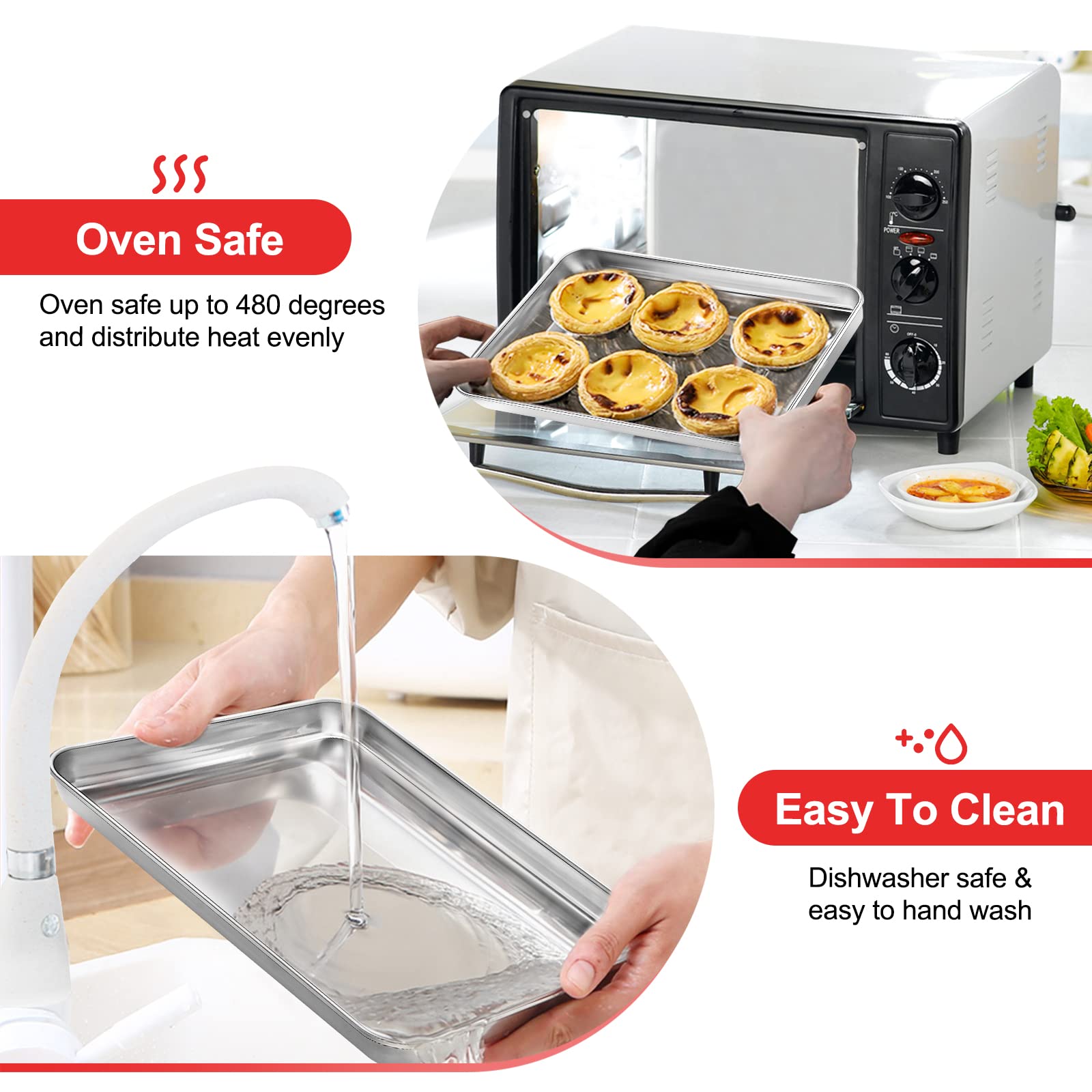 Baking Sheets For Oven, Zacfton Stainless Steel Cookie Sheet Baking Pan Toaster Oven Tray 10.5 X 8 X 1 Inch, Easy Clean & Non-St