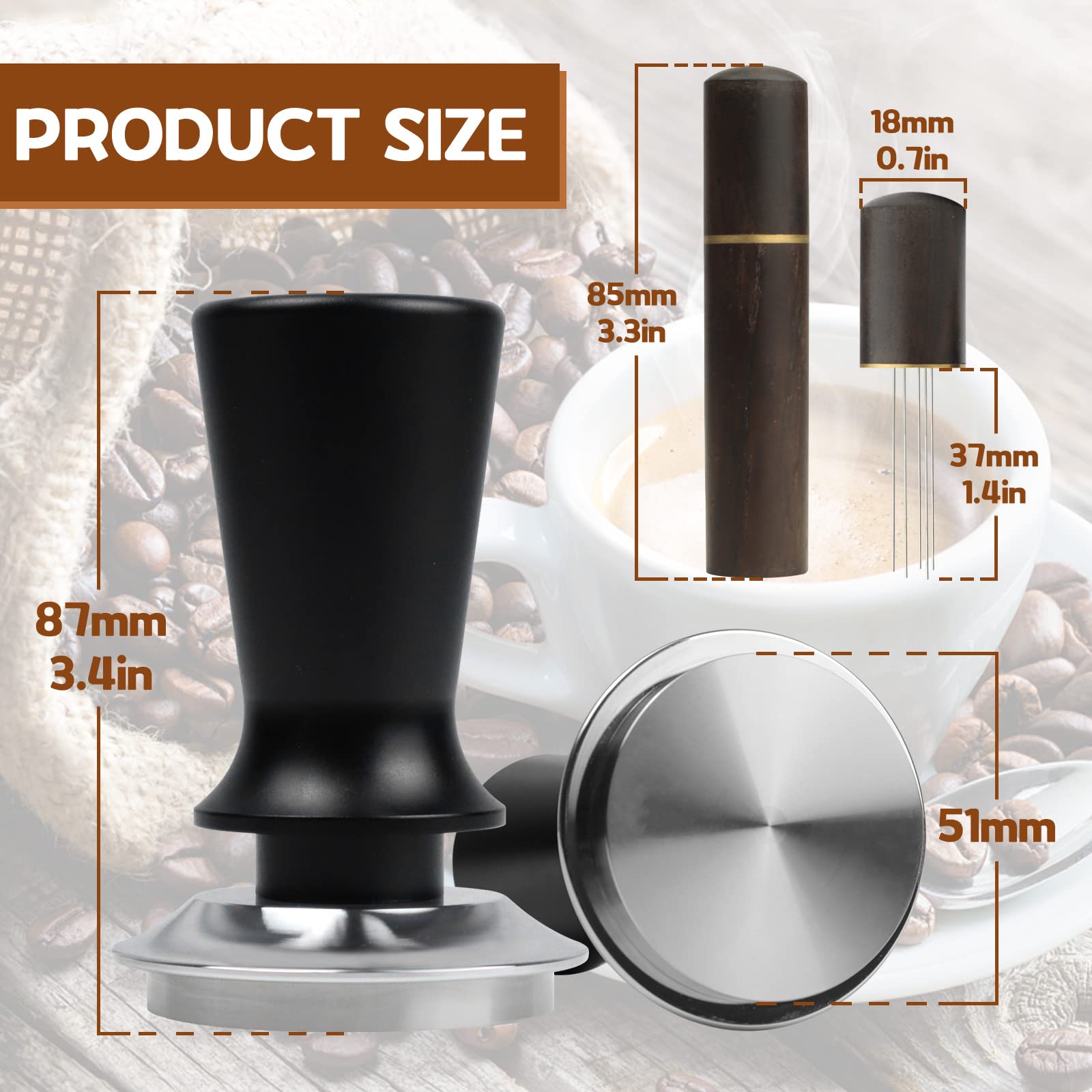 Espresso Tamper 51Mm & Espresso Stirrer, Coffee Tamper For Espresso Machine, Espresso Distribution Tool, Espresso Stamp Press, C