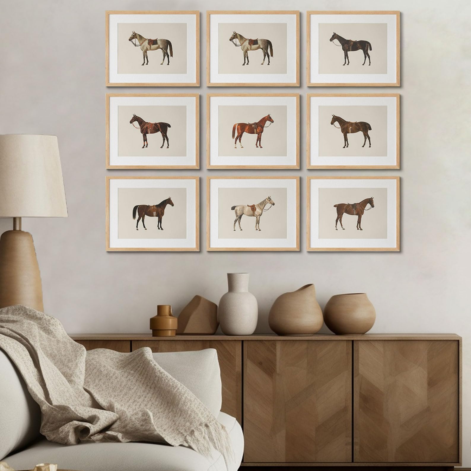 Loartve 9Pcs Vintage Horse Canvas Wall Art Posters,Farmhouse Horse Art Prints Rustic Gallery Wall Decor Pictures For Living Room