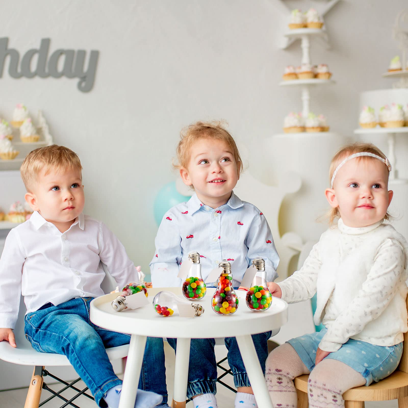 Tessco 48 Pieces 100 Ml Plastic Light Bulb Jars With Graduation Card And String, Light Bulb Candy Containers Clear Candy Jars Fi