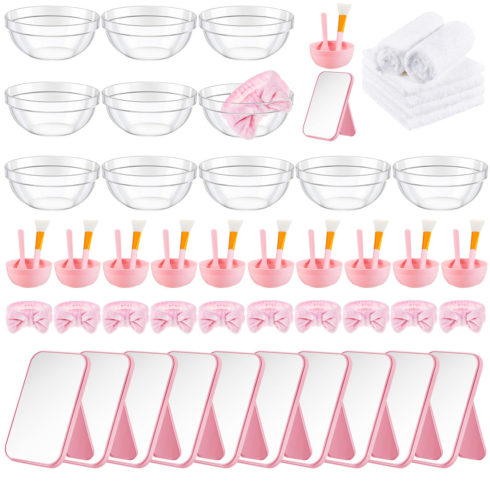 Teenyyou 10 Set Pink Spa Party Supplies for Girls Women Include Facial Mask Bowl with Stick Spatula Silicone Brush Mirror Headba