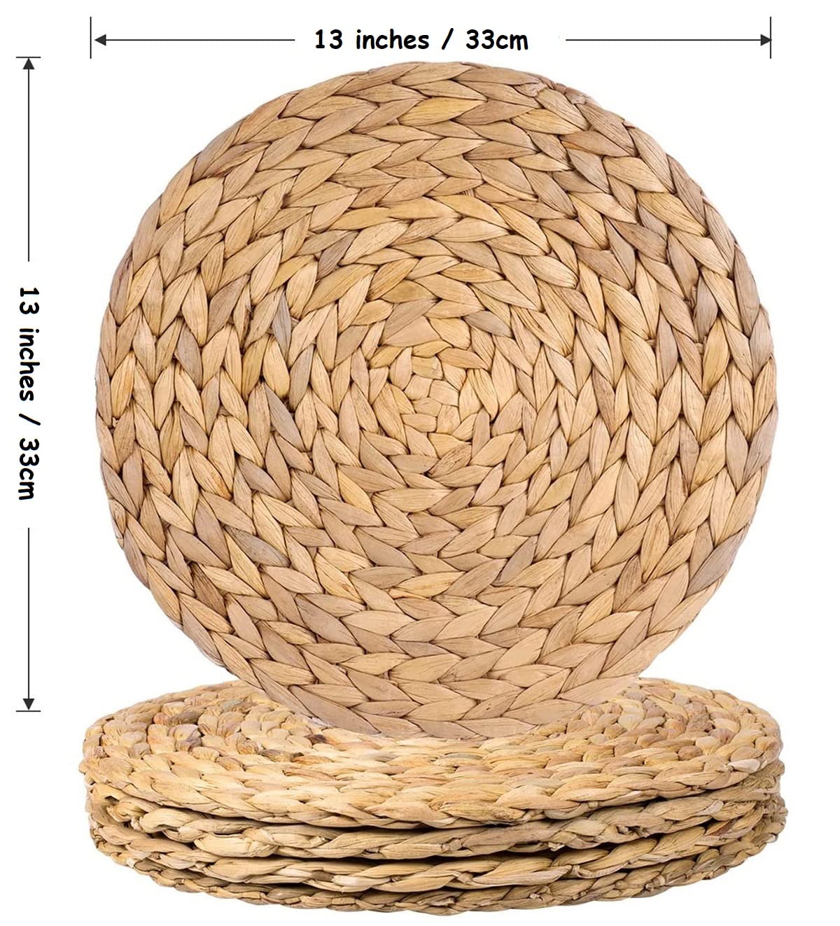 Wenfome Round Woven Placemats Set Of 6-13 Inches Plate Chargers Natural Wicker Placemats Water Hyacinth Straw Braided Tablemats