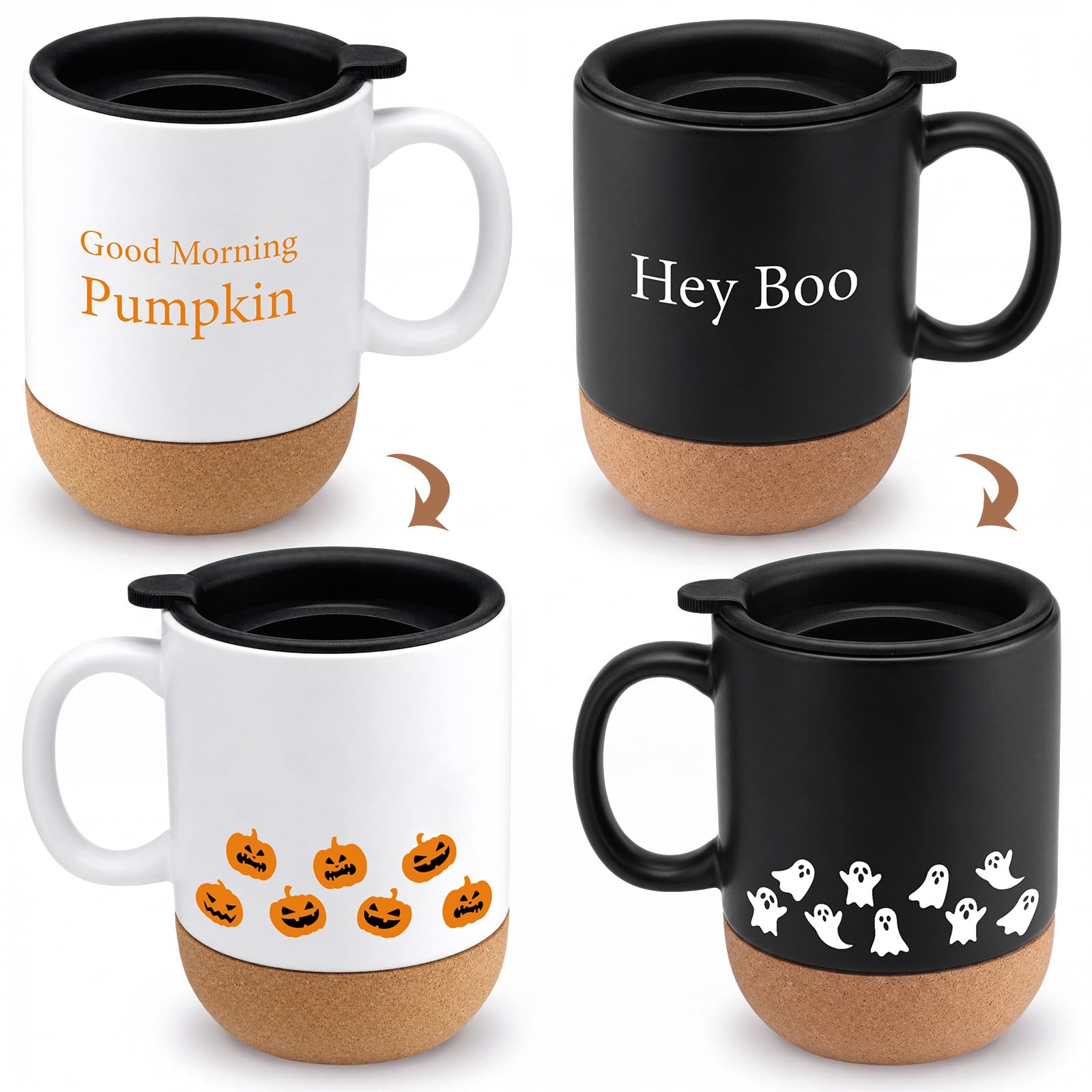 Suclain 2 Pcs Halloween Pumpkin Ghost Coffee Mug Set