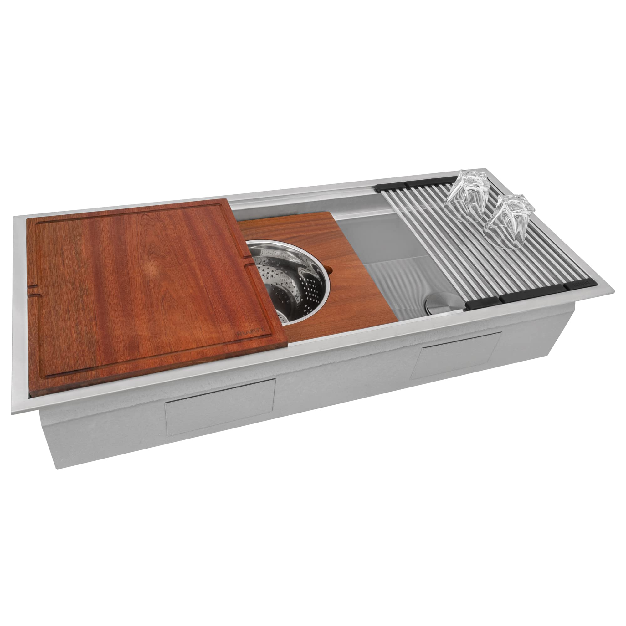 Ruvati 45-Inch Workstation Two-Tiered Ledge Kitchen Sink Drop-In Topmount 16 Gauge Stainless Steel - Rvh8433