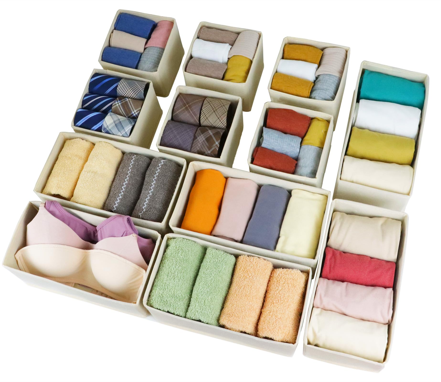 Fordonral Set of 12 Drawer Organizer, Fabric Closet Organizer and Storage Baskets,Foldable Drawer Divider for Clothing,Sock,Ties