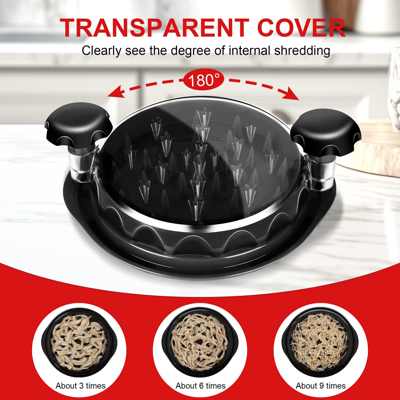 Chicken Shredder, Professional Chicken Breast Shredder Tool Twist, Transparent Lid, Ergonomic Handle, Meat Shredder, Dishwasher