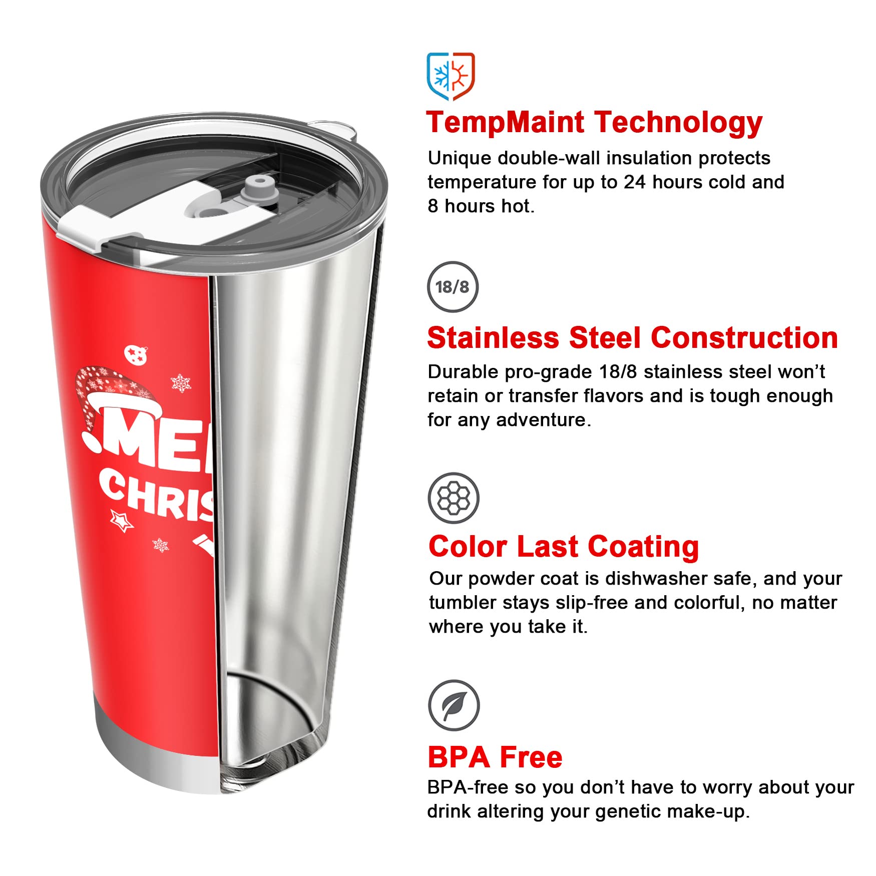 Yoelike Christmas Tumbler Cup With Lid And Straw, Vacuum Insulated, Stainless Steel 20Oz Coffee Travel Mug, Leak Proof, Best Chr