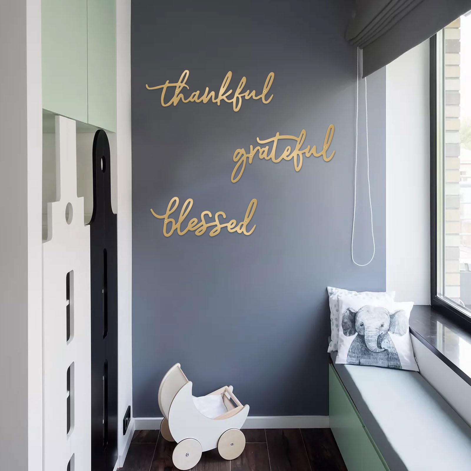 ESTART Thankful Grateful Blessed Letter Sign Metal Wall Decor, 3 Piece Gold Letters Wall Art for Bathroom Bedroom Metal Words Wa