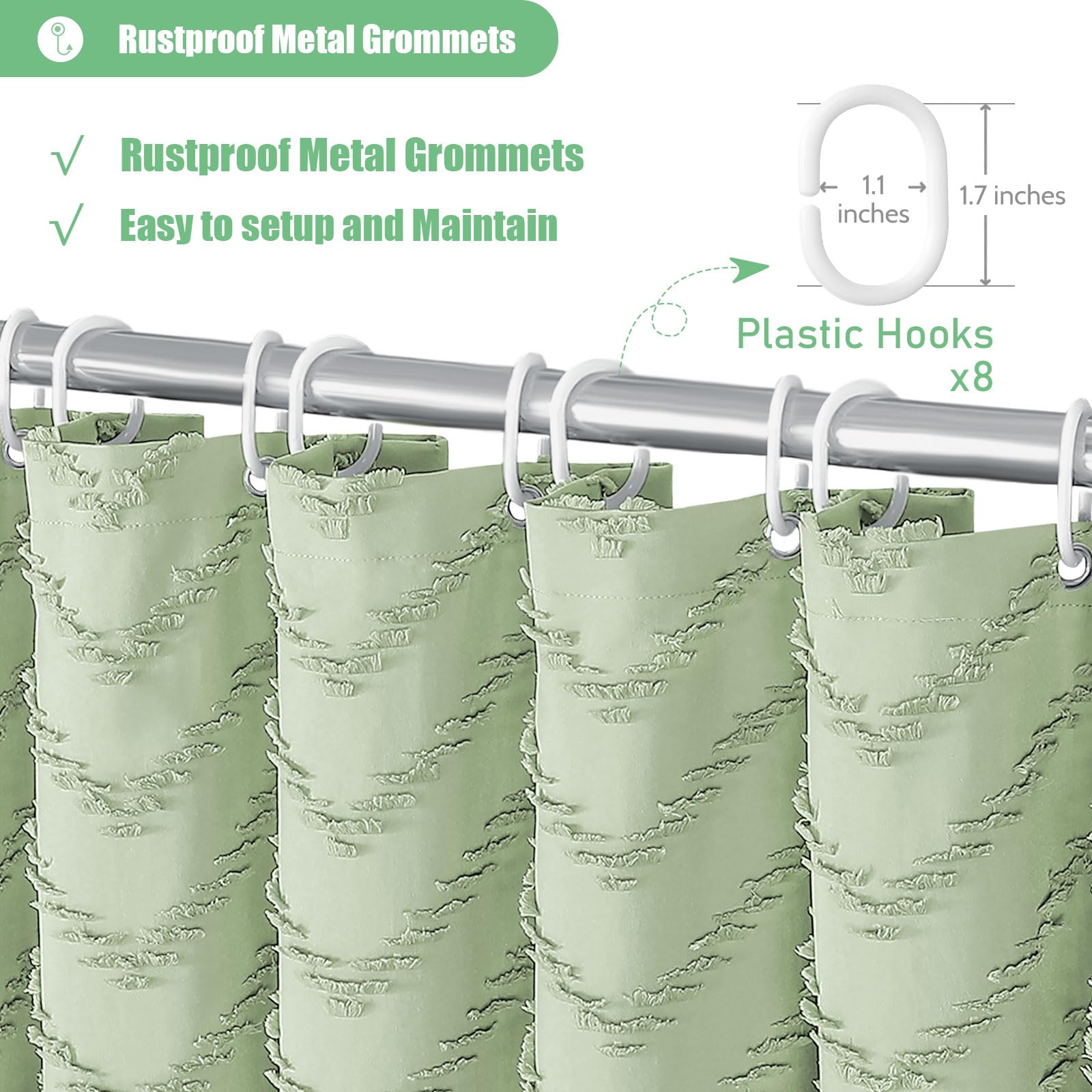 Dynamene Stall Fabric Shower Curtain, 48 Inch Wide Boho Farmhouse Tufted Chevron Striped Tassel Shower Curtain, Minimalist Ruffl