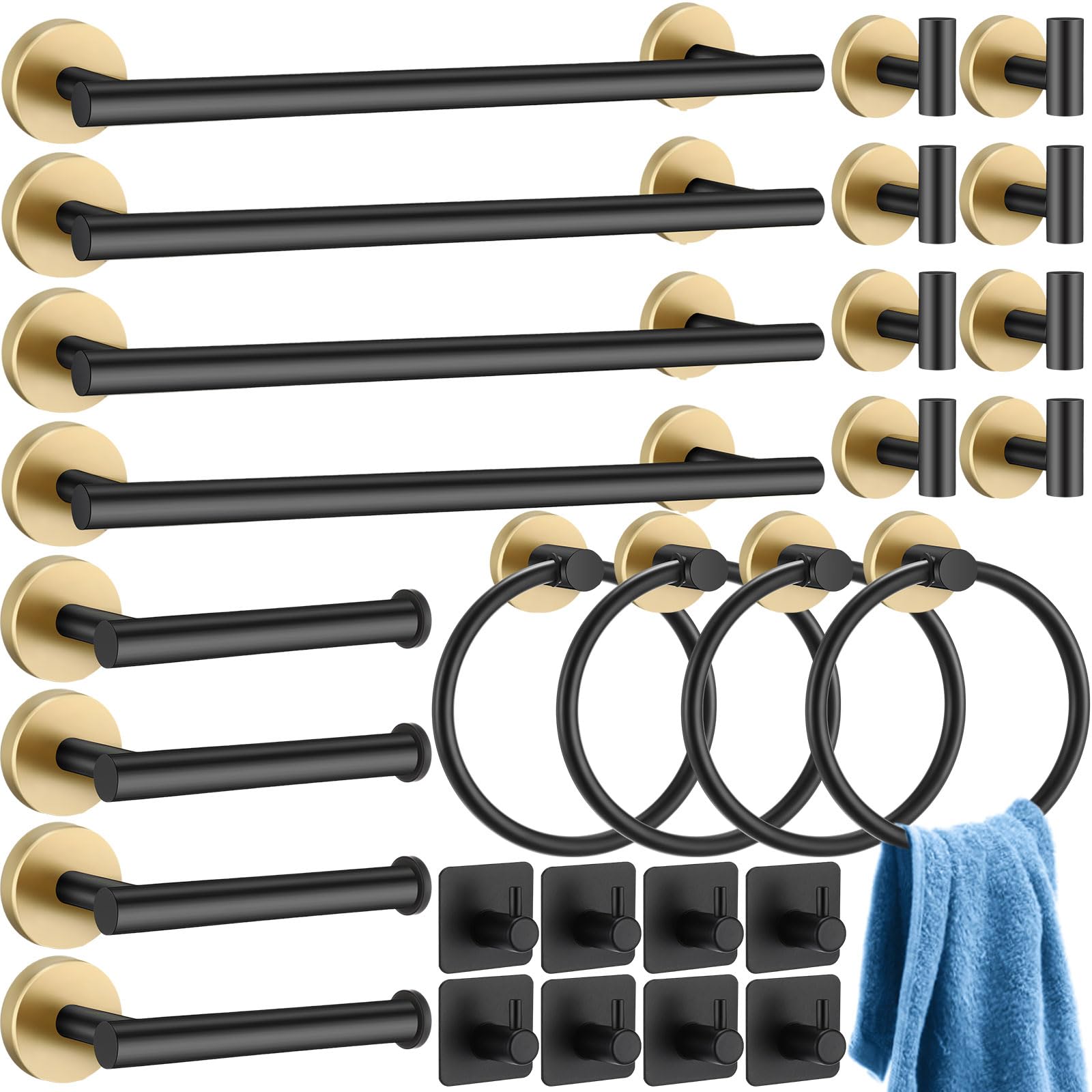 Blulu 28 Pcs Bathroom Hardware Set Stainless Steel Bathroom Accessories Set, Including 16'' Bath Towel Bar, Towel Rings, Robe Ho