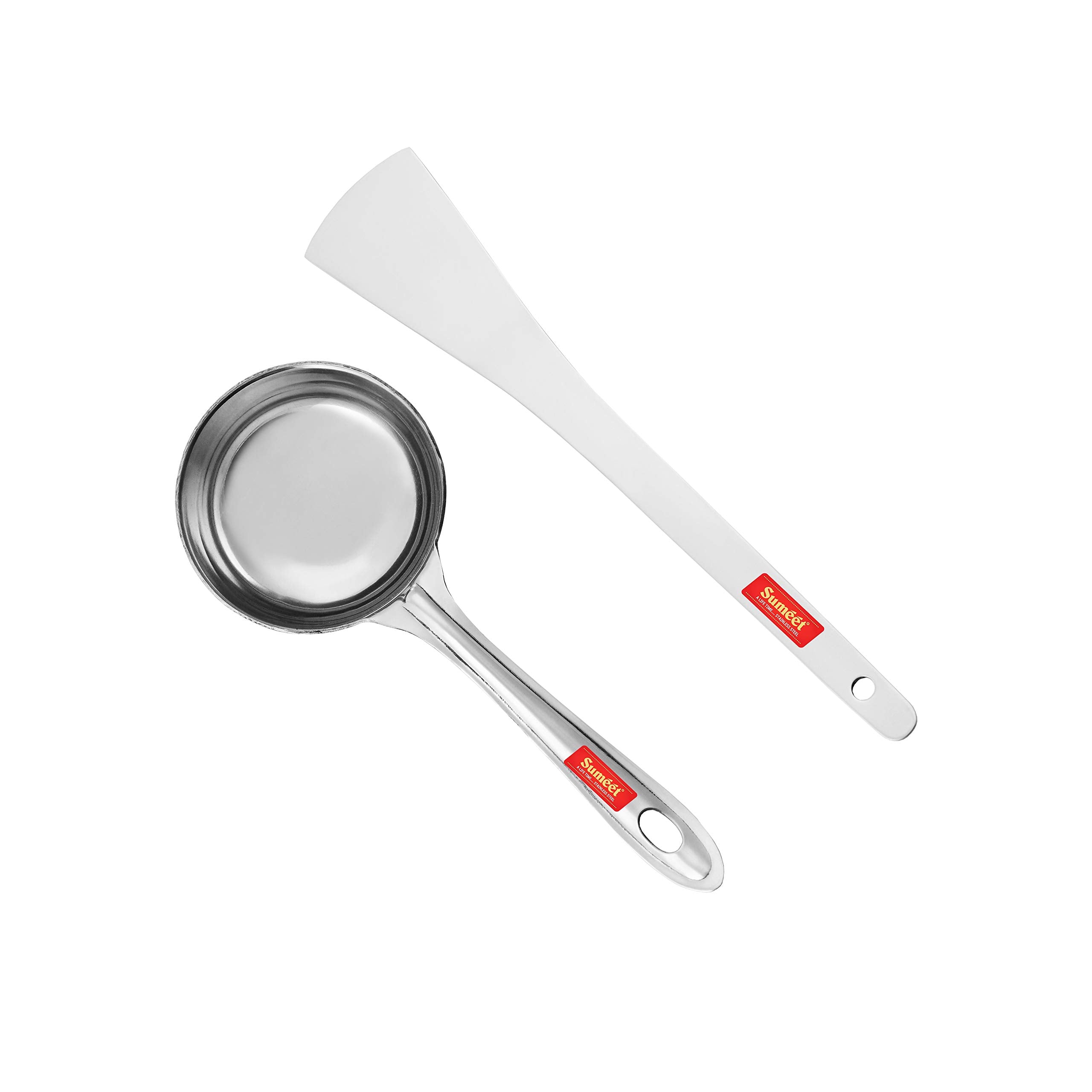 Sumeet Stainless Steel Perfect Dosa Making Spoon Ladle Set of 2 Pcs (1 Turner  1 Short Pour Ladle with Flat Base)