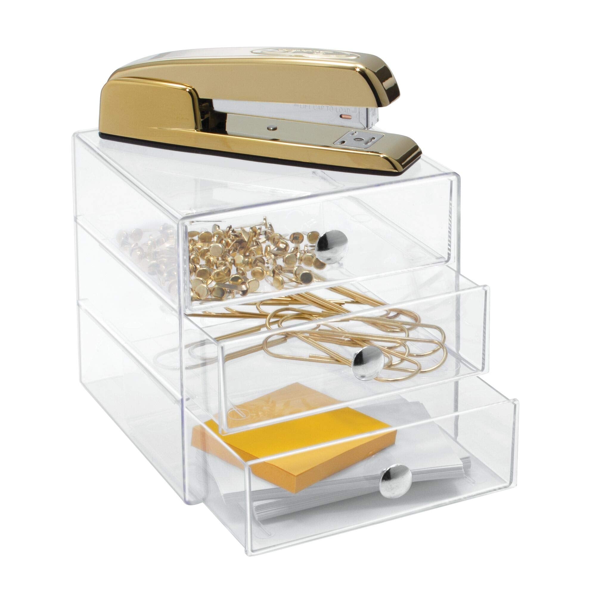 Idesign Bpa-Free Plastic 3-Drawer Vanity Organizer - 6.5'' X 6.5'' X 6.5'', Clear