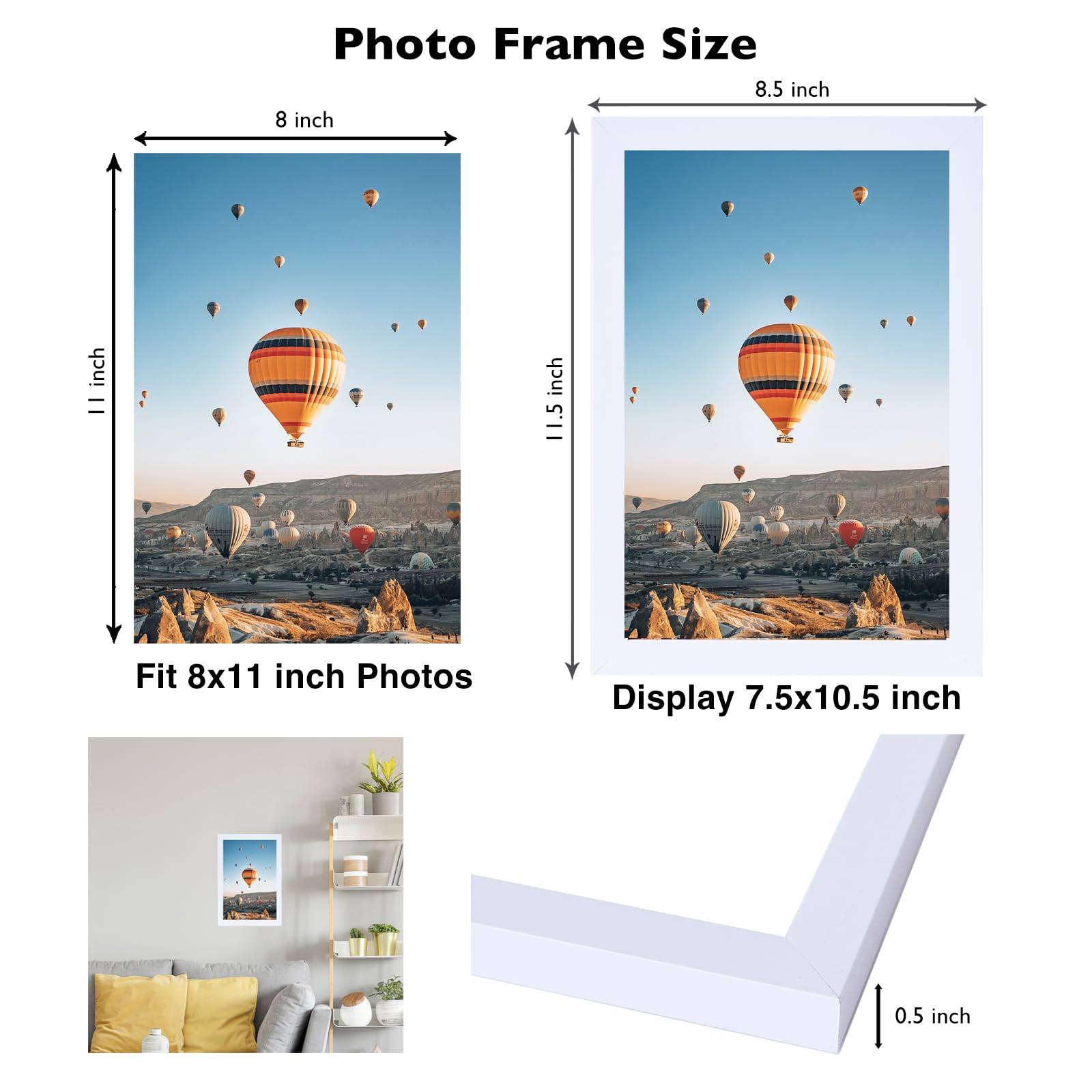 JCJMY 8x11 Picture Frame Set of 2 White for Wall Hanging or Tabletop- Wall Mounting Horizontally or Vertically, 8 x 11 Wall Gall