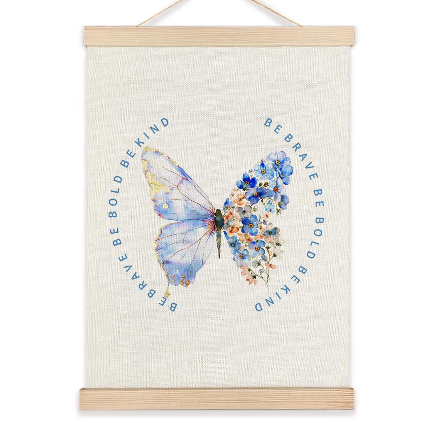 Lzyrf Blue Floral Butterfly Inspirational Wall Art Poster Framed, Encouragement Gifts For Women, Be Brave Bold Kind Motivational