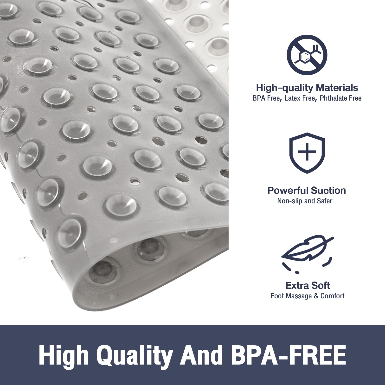 Naoloture Square Shower Bathtub Mat Non Slip For Inside Shower Clear Grey 21X21 Inch, Shower Stall Mats For Bathroom Floor, Soft