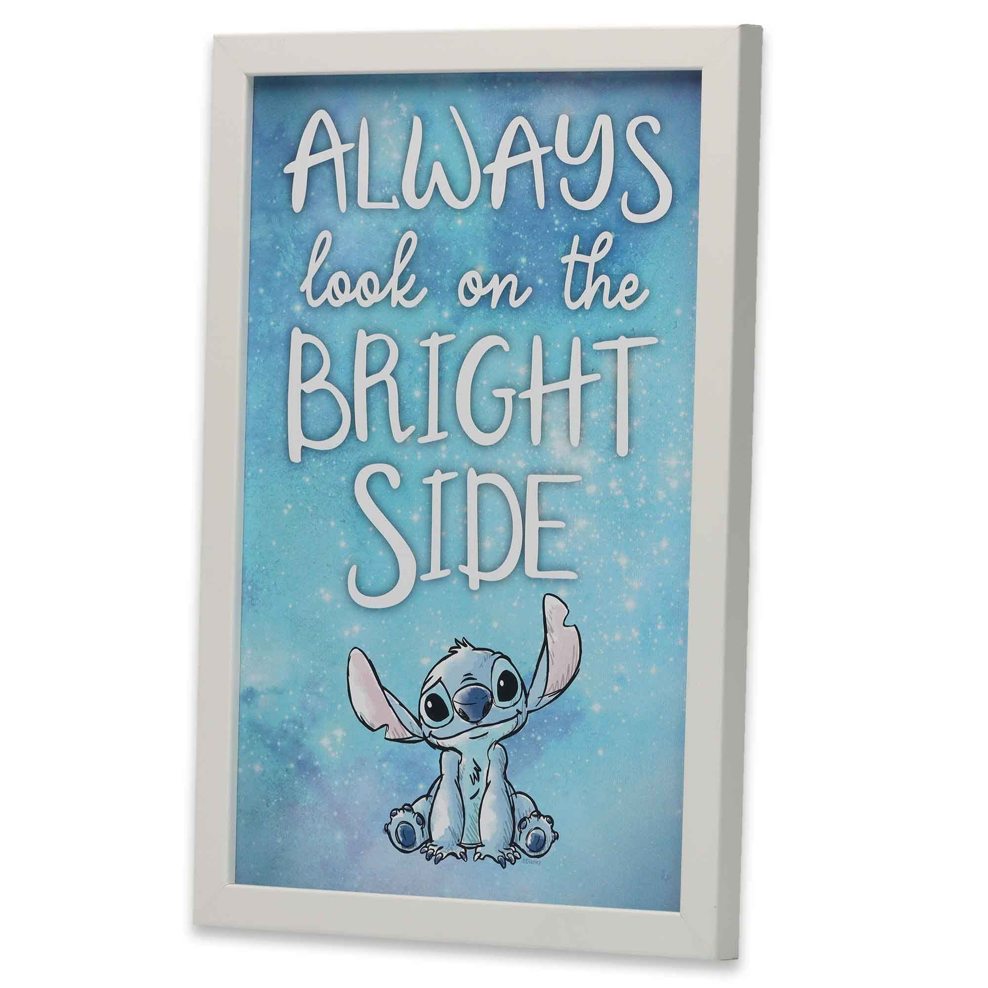 Disney Lilo And Stitch Always Look On The Bright Side Framed Wood Wall Decor - Cute Stitch Wall Art For Home Decorating