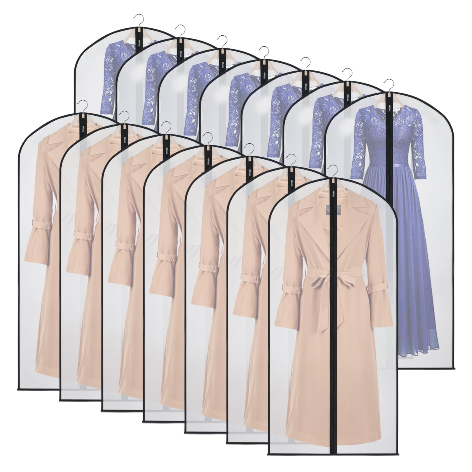 Kntiwiwo Garment Bags Clear Suit Bag For Closet Storage (60''12Pcs-Black Edges)