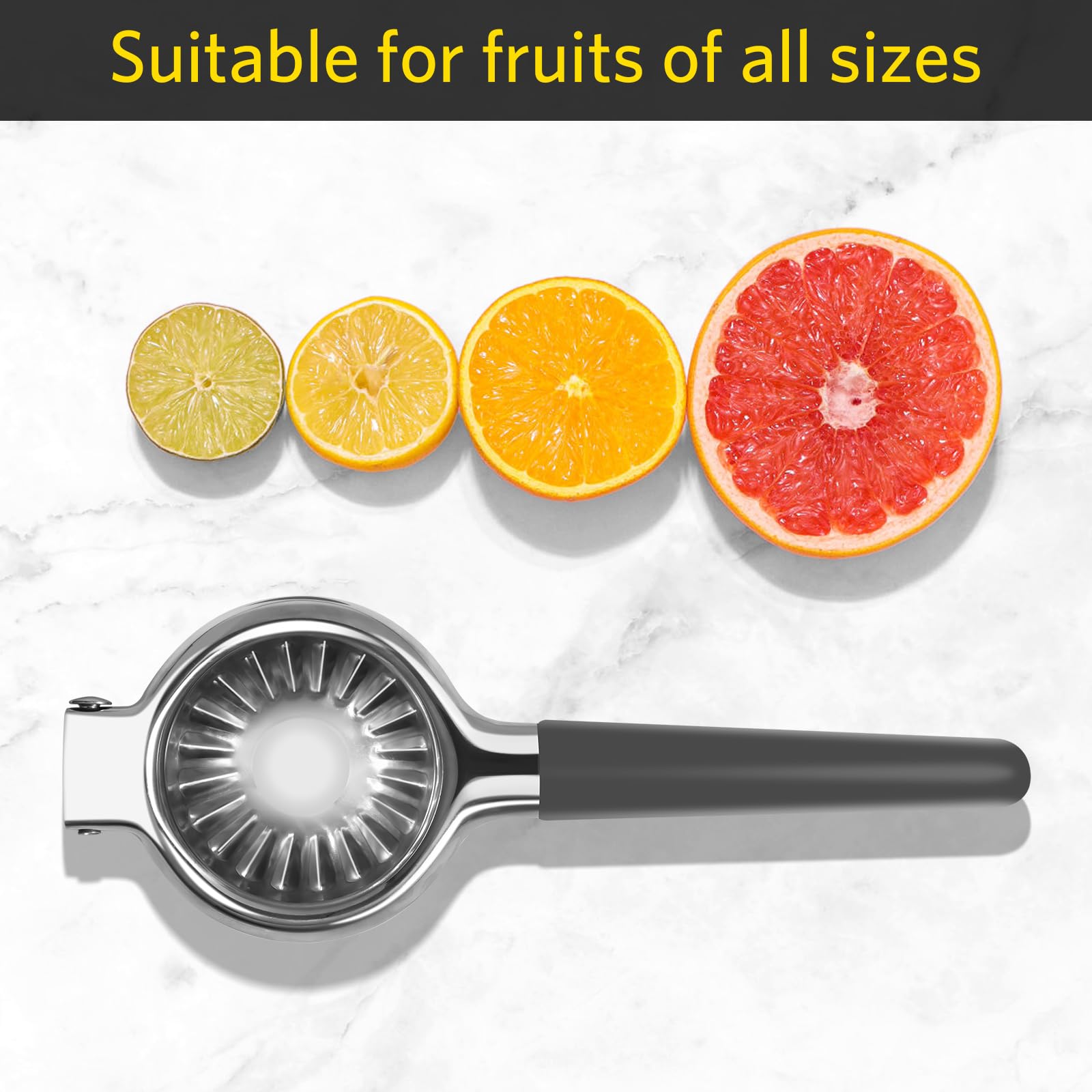 Lemon Squeezer, Sopito Stainless Steel Citrus Press Juicer Heavy Duty With Large Metal Squeezer Bowl For Seedless Juicing, Non-S