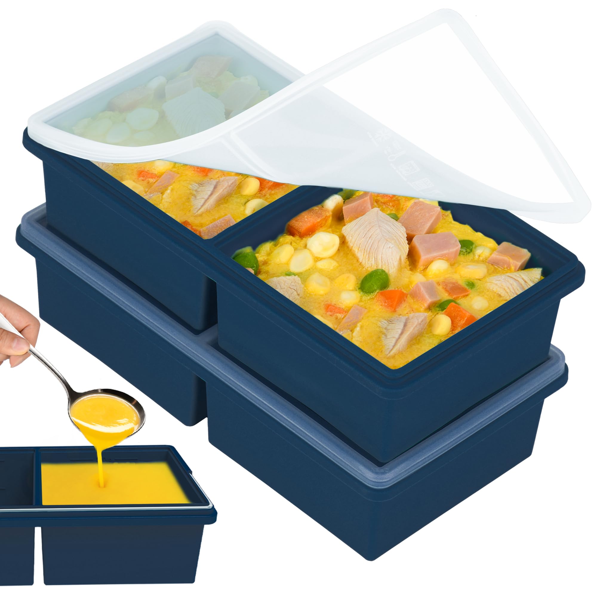 Silicone Freezer Molds for Soup with Lid, 2-Cup Silicone Soup Freezer Molds, Meal Prep & Food Storage, Great for storing soups a