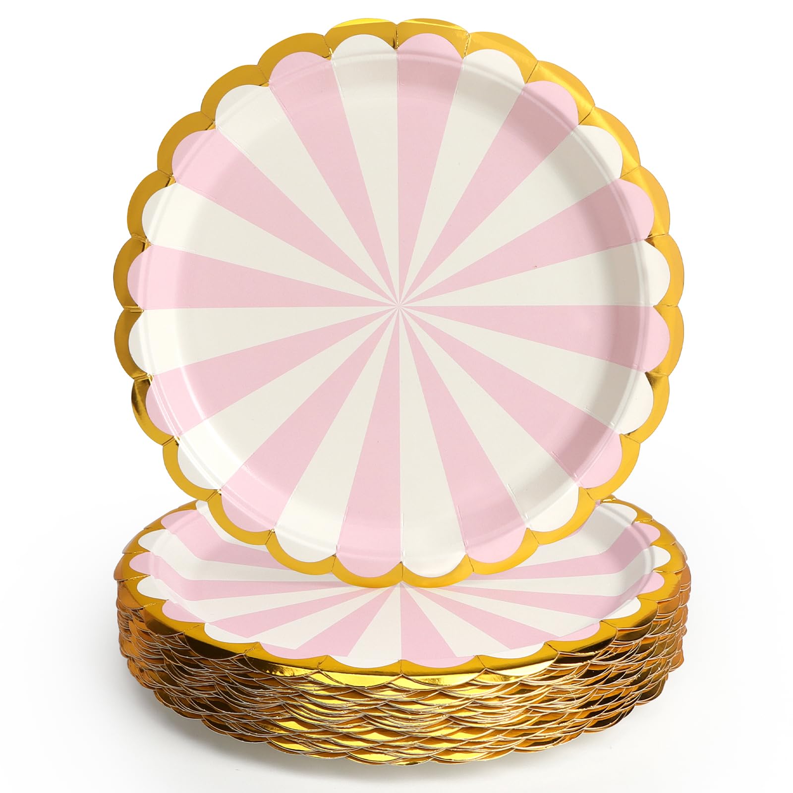 UVTQSSP 50 Pcs Party Plates, Pink Disposable 9 inch Scalloped Paper Dinner Plates Sets Party Supplies for Birthday Baby Shower B