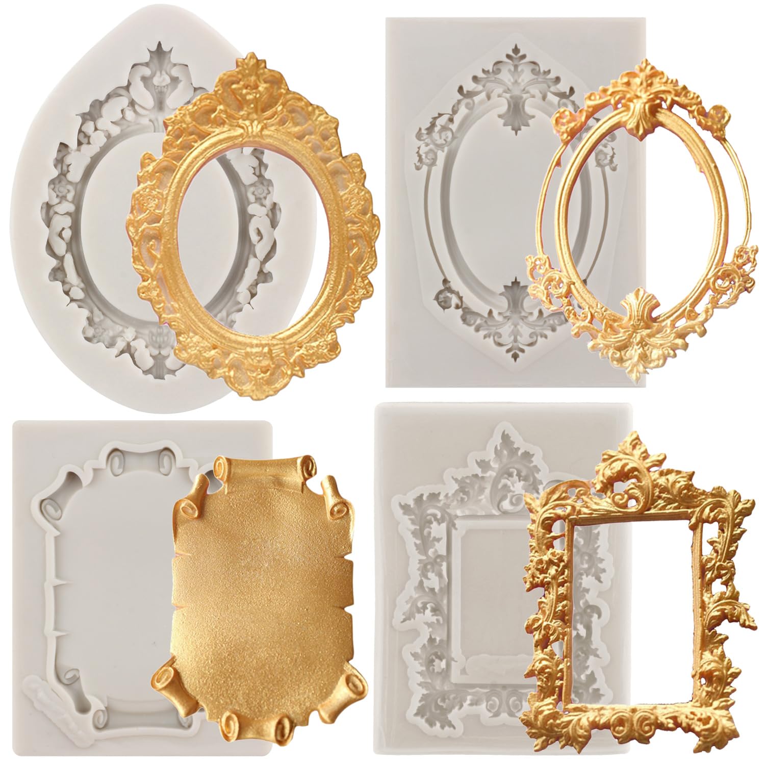 Sijiangmold Photo Frame Fondant Molds Picture Frames Silicone Mold Vintage Frame Molds For Cake Decorating Cupcake Topper Candy