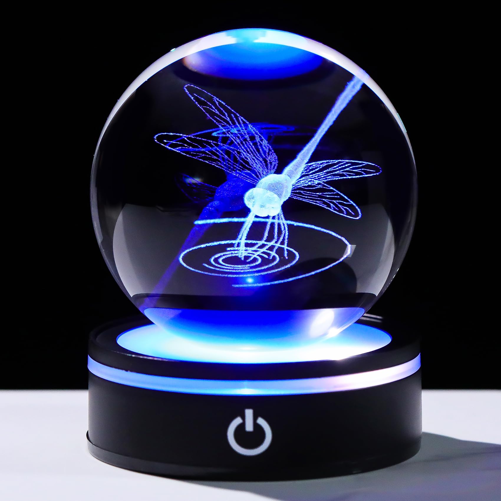 YWHL Crystal Ball 3D Dragonfly Figurine with LED Base, Dragonfly Gifts for Men Women on Christmas Birthday, Glass Animals Insect