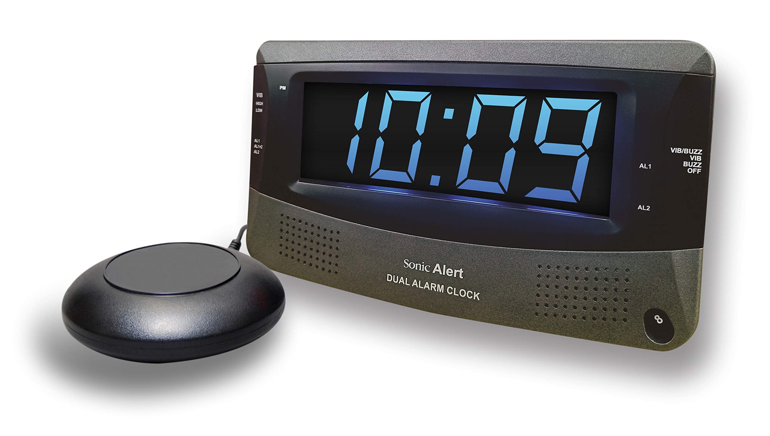 Sonic Alert Dual Extra Loud Alarm Clock with Bed Shaker | Sonic Boom Vibrating Alarm Clock for Heavy Sleepers, Battery Backup | 