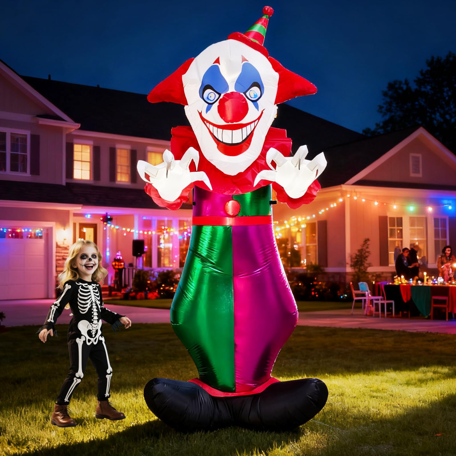 ZOOMATOOE 8 FT Halloween Inflatables Clown Outdoor Decorations, Halloween Blow Up Clown with Creepy Smile Built-in LED Lights or
