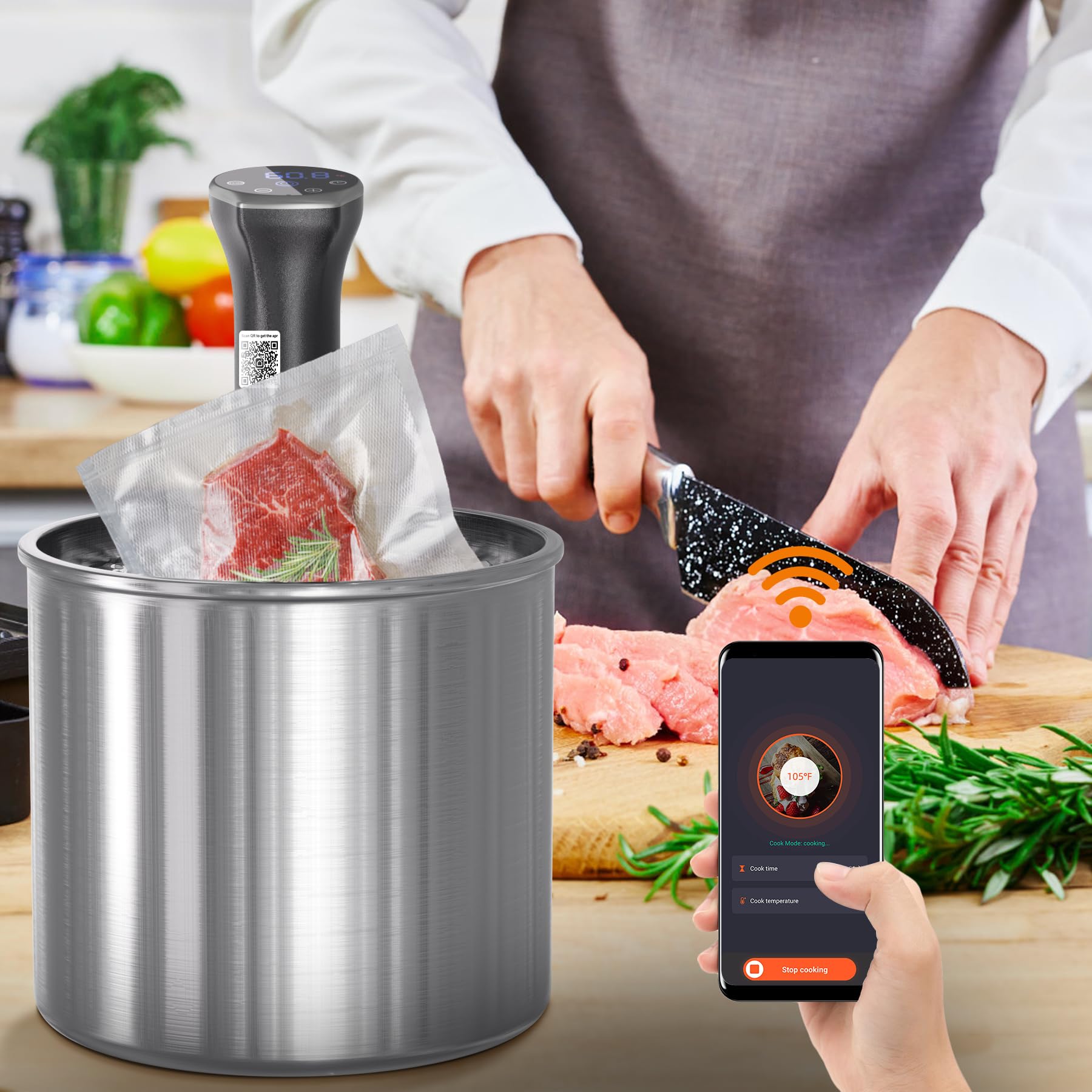 Upesitom Sous Vide Machine, 1100W Upgraded Wifi Sous Vide Cooker Ultra-Quiet Working Cooker Immersion Circulator With Recipes(Ap