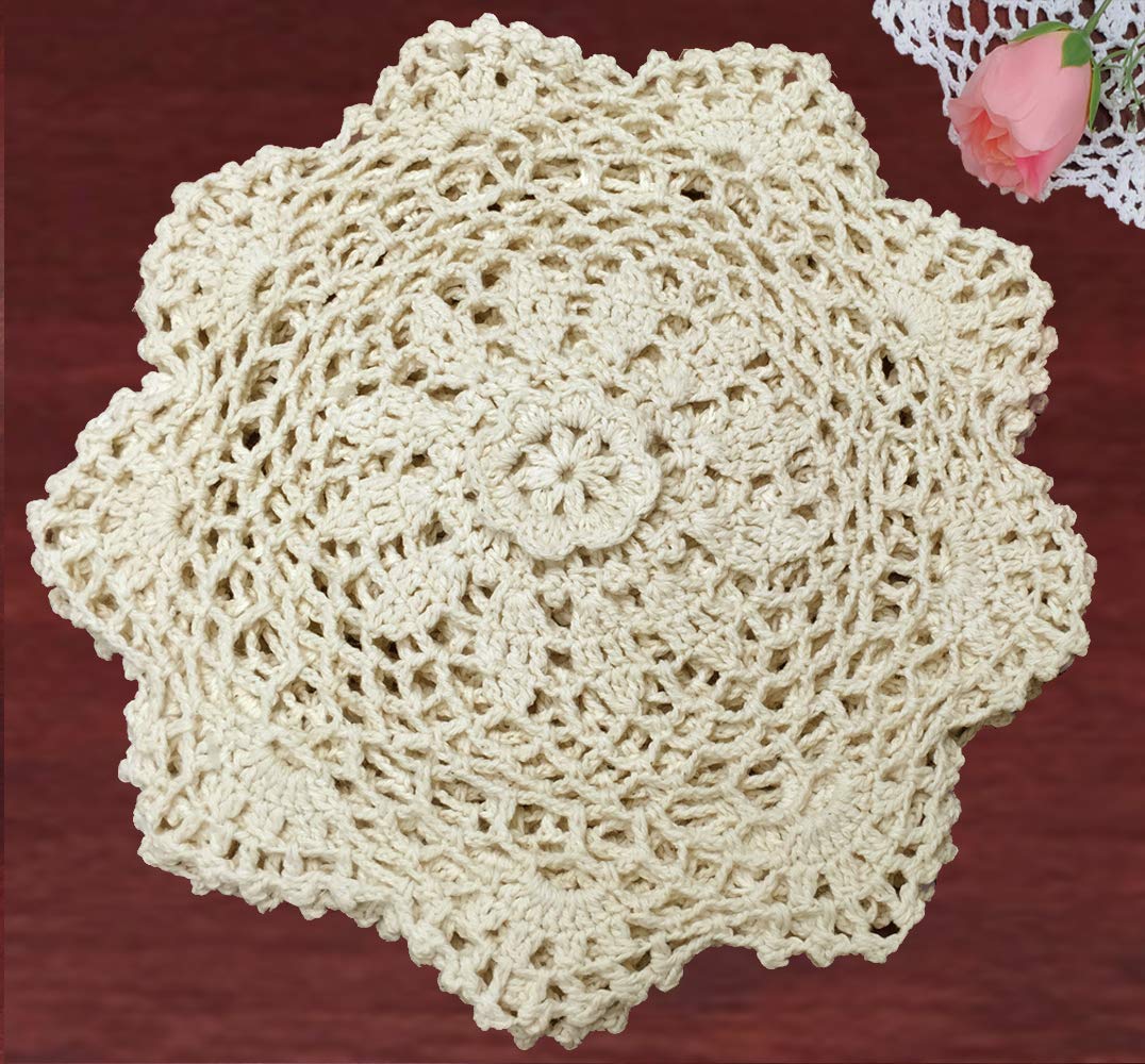 Creative Linens 6PCS 8 Round Crochet Lace Doily Beige 100% Cotton Handmade, Set of 6 Pieces