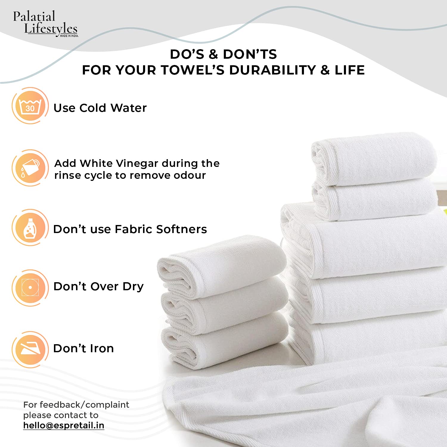 Palatial Lifestyles 500 GSM Hand Towel Set of 4. Combed 100% Cotton Hand Towel, Ultra-Soft & Highly Absorbent Hand Towel for Was