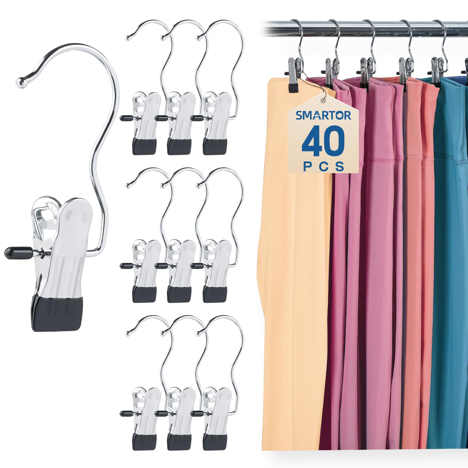 Legging Organizer for Closet, Yoga Pants Hangers 40 Pack Hanging Clips Coated Clips for Leggings, Hanger Space Saving Closet Org