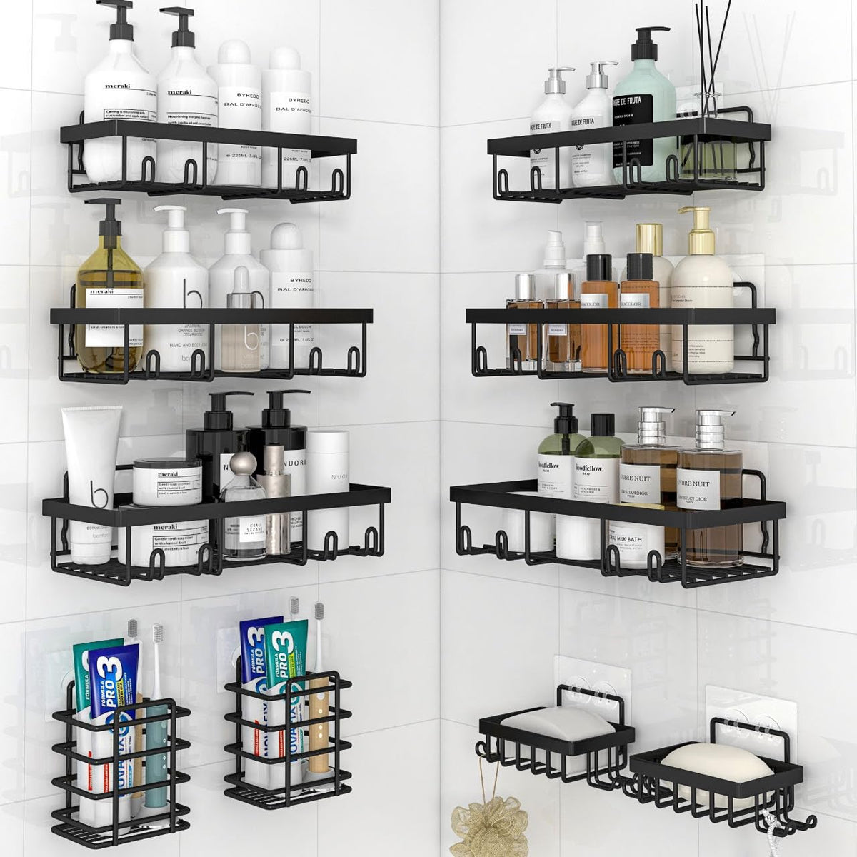 Liuoud Shower Caddy 10 Pack, Shower Organizer Shelves For Inside Shower, Bathroom Self Adhesive Shower Rack, Durable Stainless S