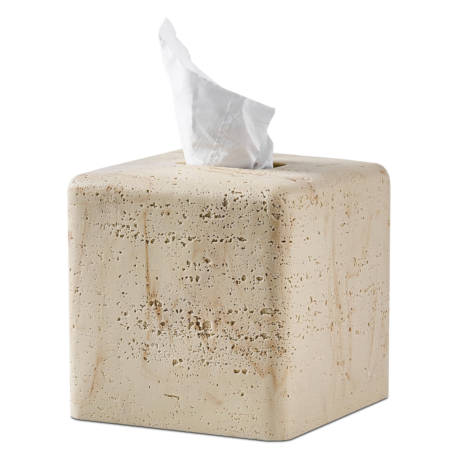 Natural Travertine Textures Tissue Box Cover Square For Home Decor,Resin Heavy Tissue Box Holder For Bathroom Countertop,Tableto