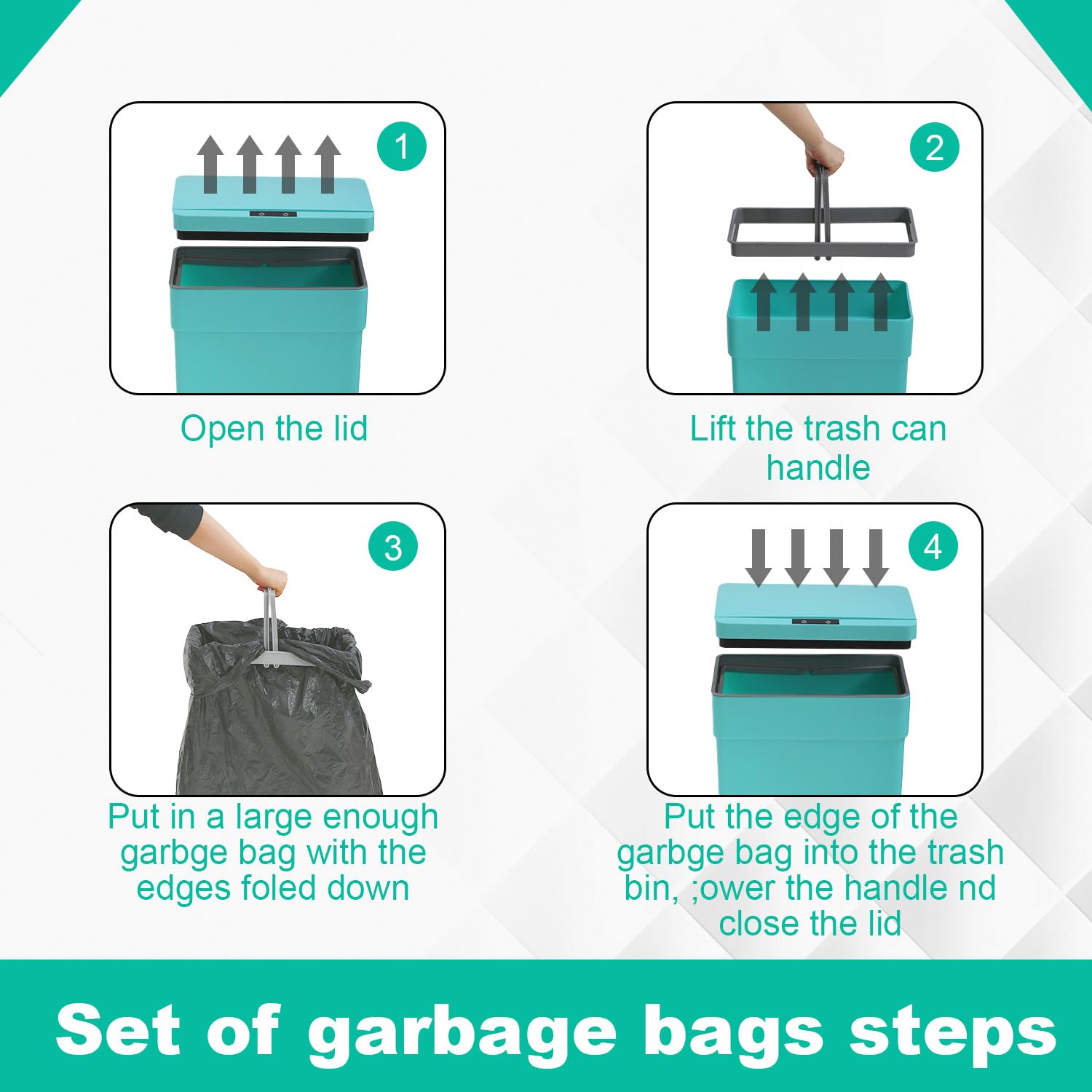 13 Gallon Trash Can Automatic Kitchen Trash Can Touch Free High-Capacity Garbage Can With Lid For Bedroom Bathroom Home Office 5