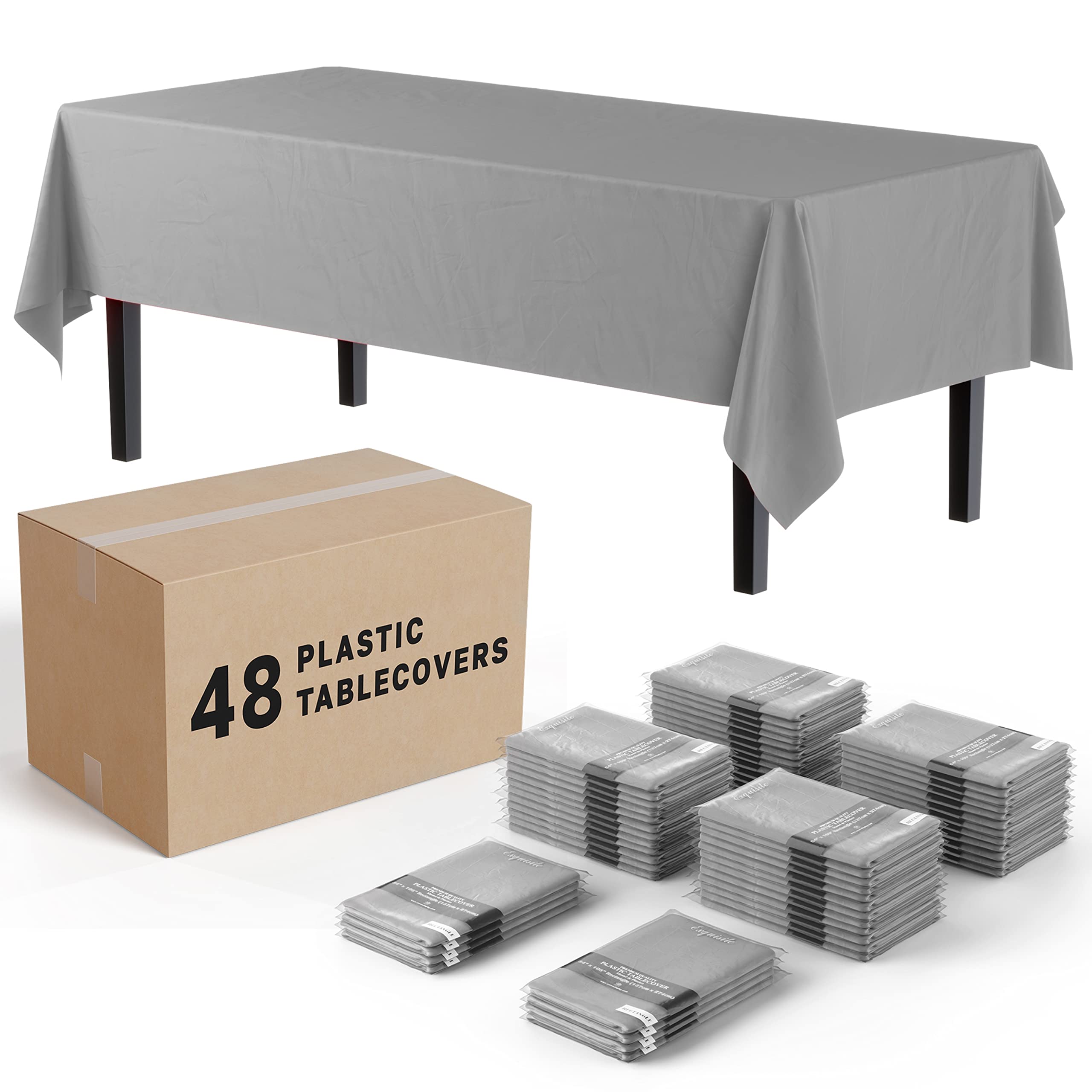 Exquisite Silver Tablecloths For Rectangle Tables In Bulk 48 Pack Silver Plastic Disposable Table Cloth 54'' Inch X 108'' Inch T